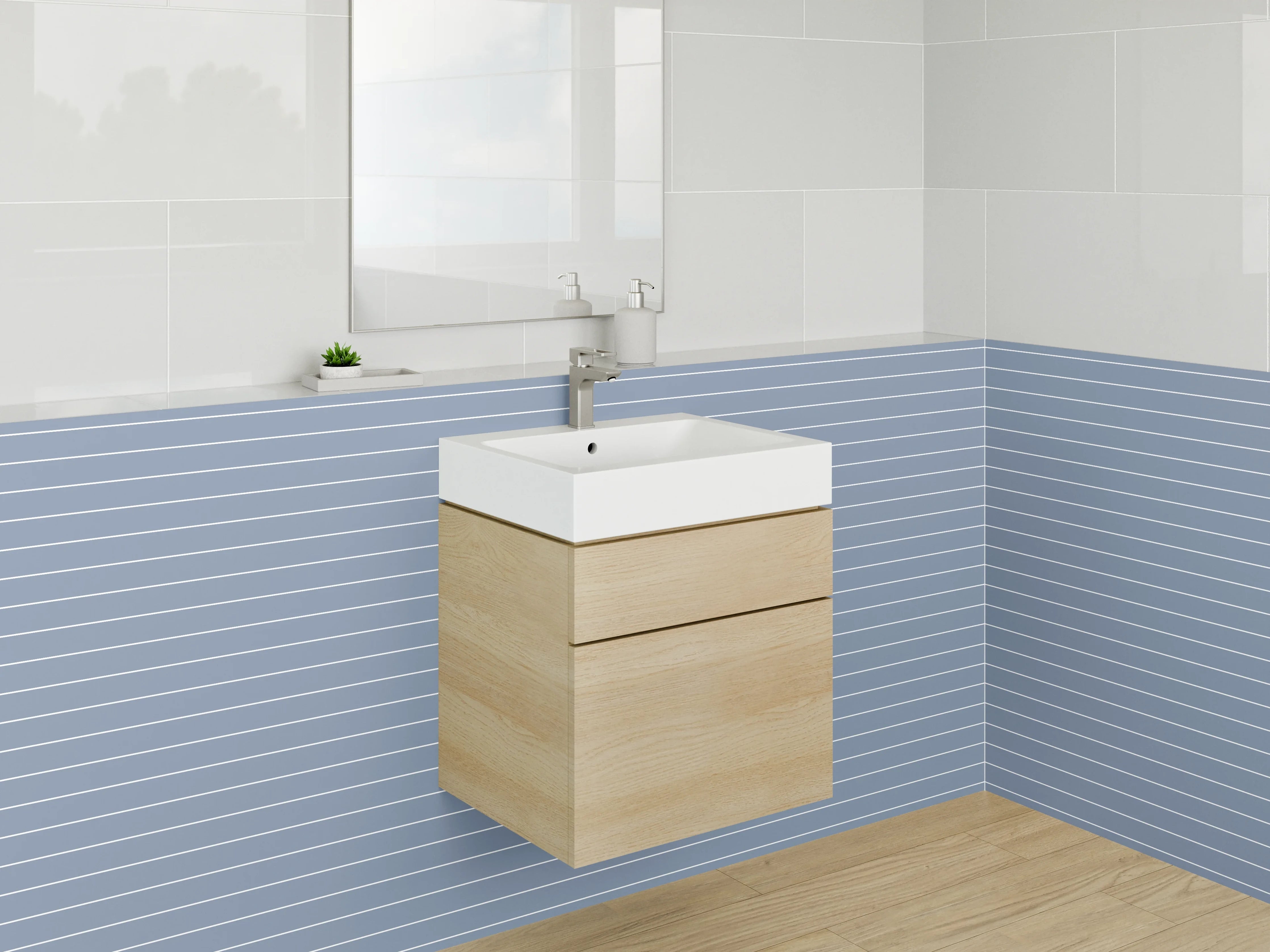 Waschbecken-Rückwand - Modernes Streifenmuster in Grau-Blau