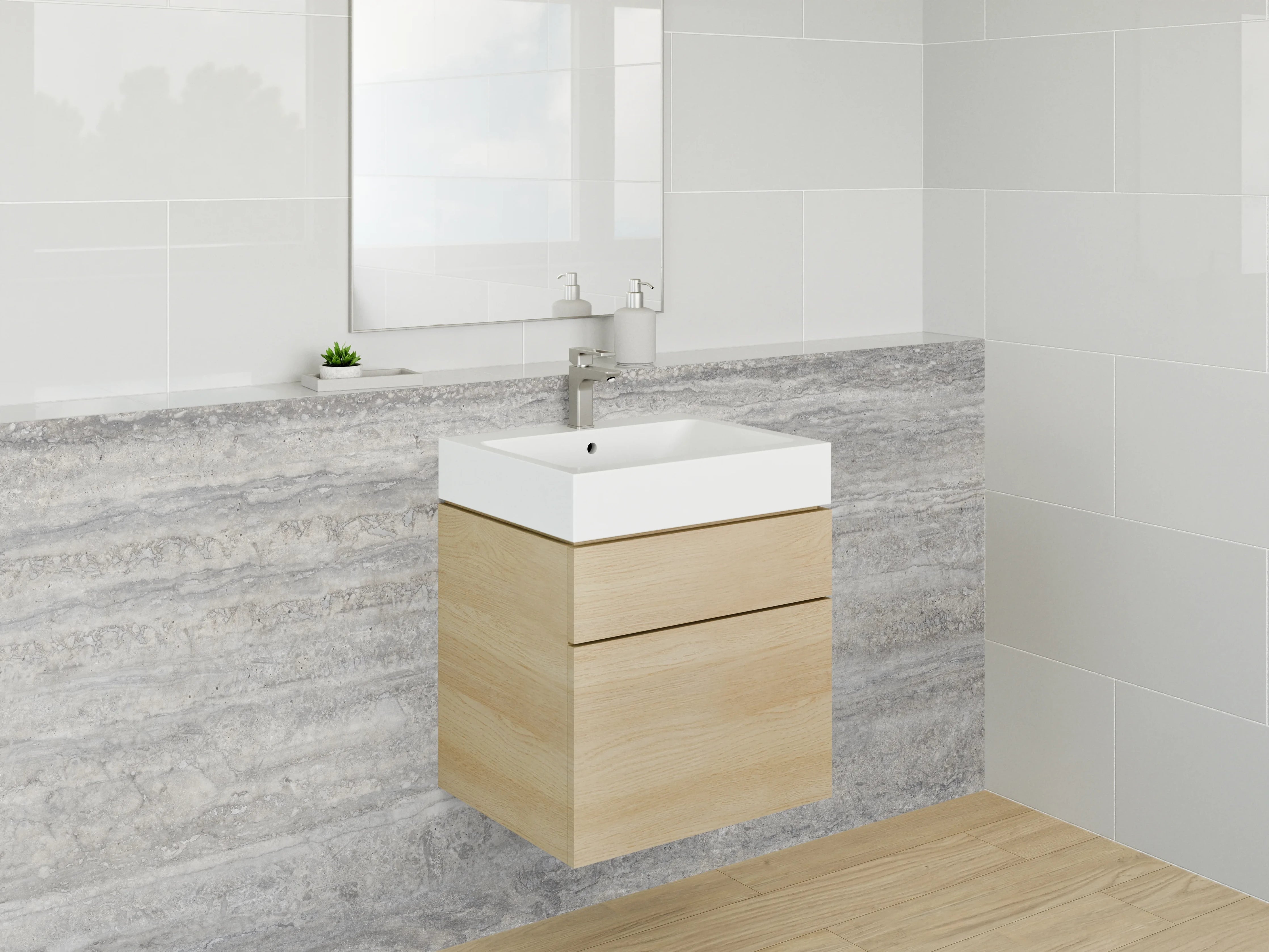 Waschbecken-Rückwand - Modernes Travertin-Grau Design