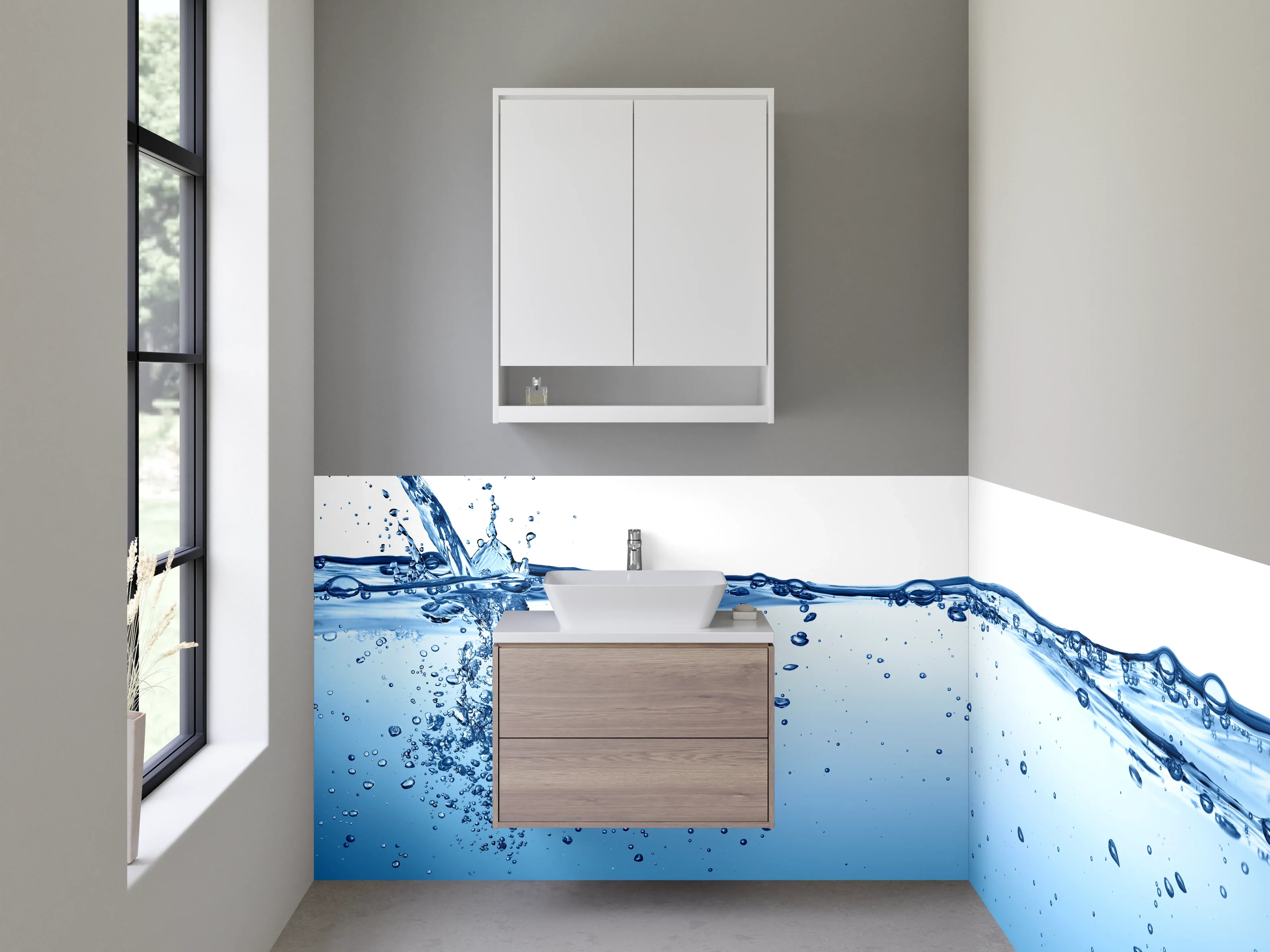 Waschbecken-Rückwand - Modernes Wasser-Motiv als Spritzschutz