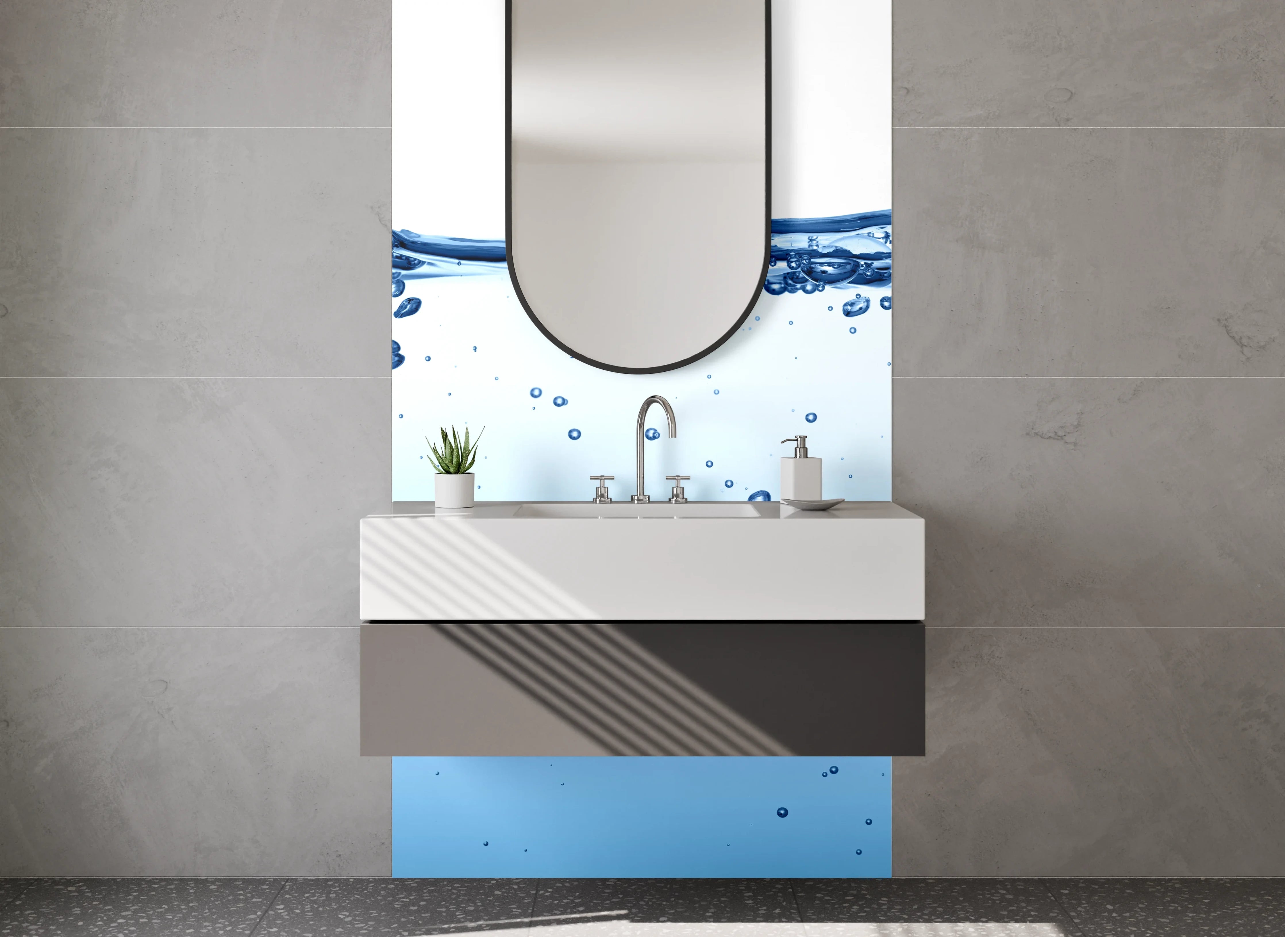 Waschbecken-Rückwand - Modernes Wasser-Motiv als Spritzschutz