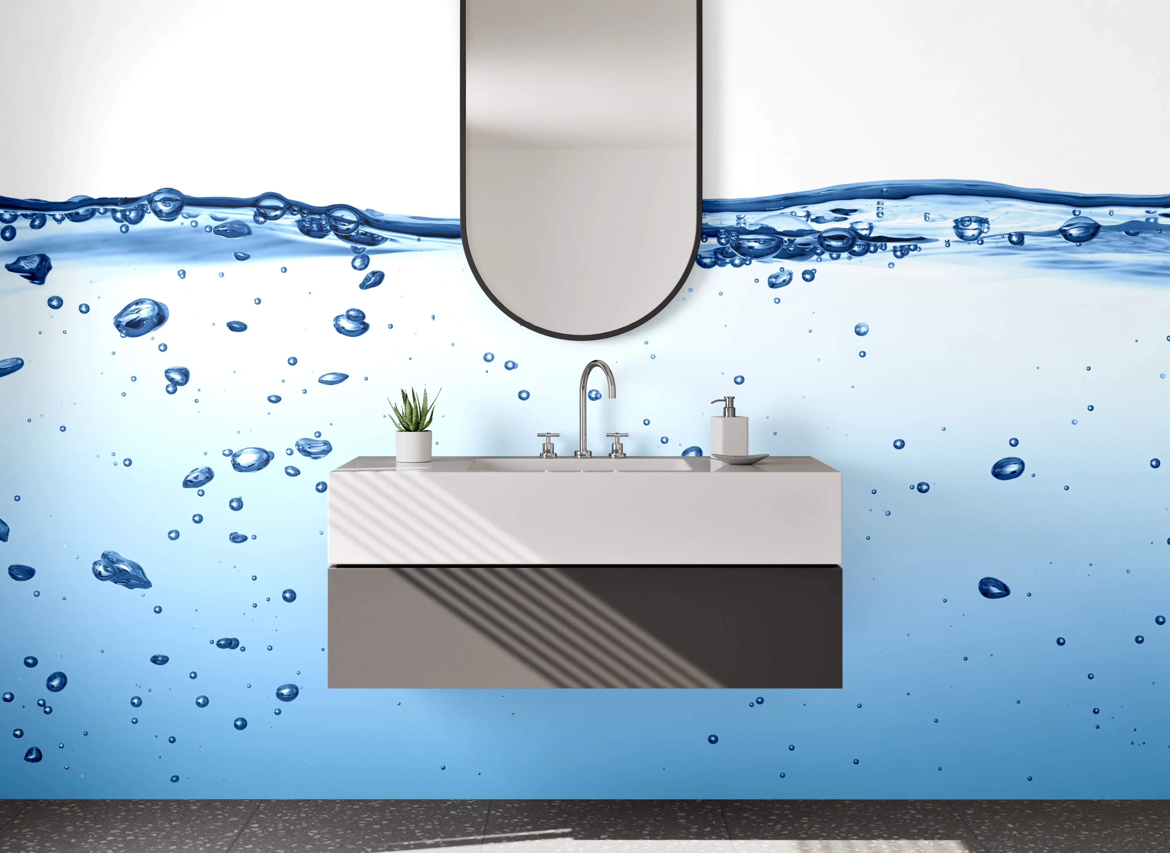 Waschbecken-Rückwand - Modernes Wasser-Motiv als Spritzschutz