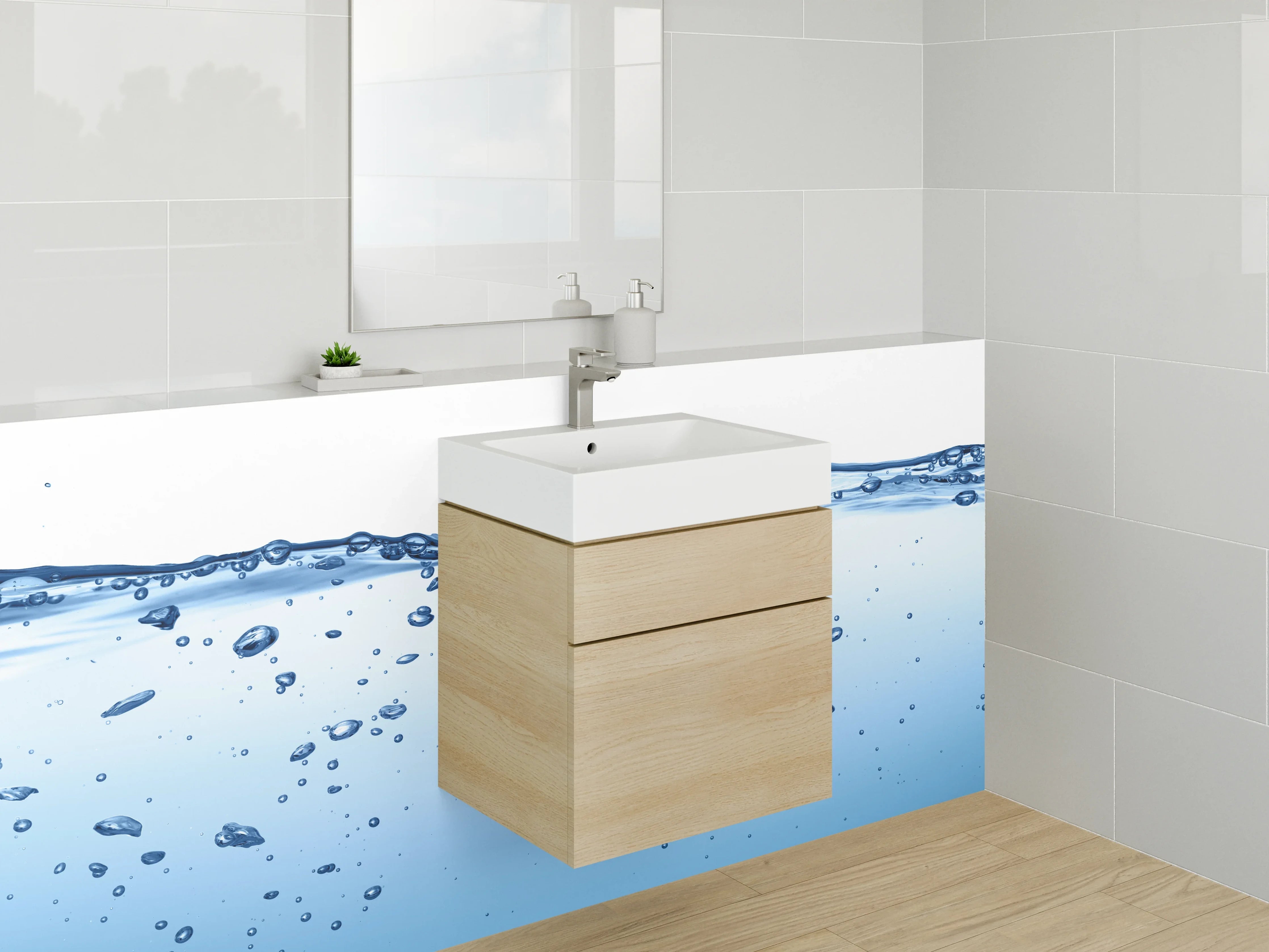 Waschbecken-Rückwand - Modernes Wasser-Motiv als Spritzschutz