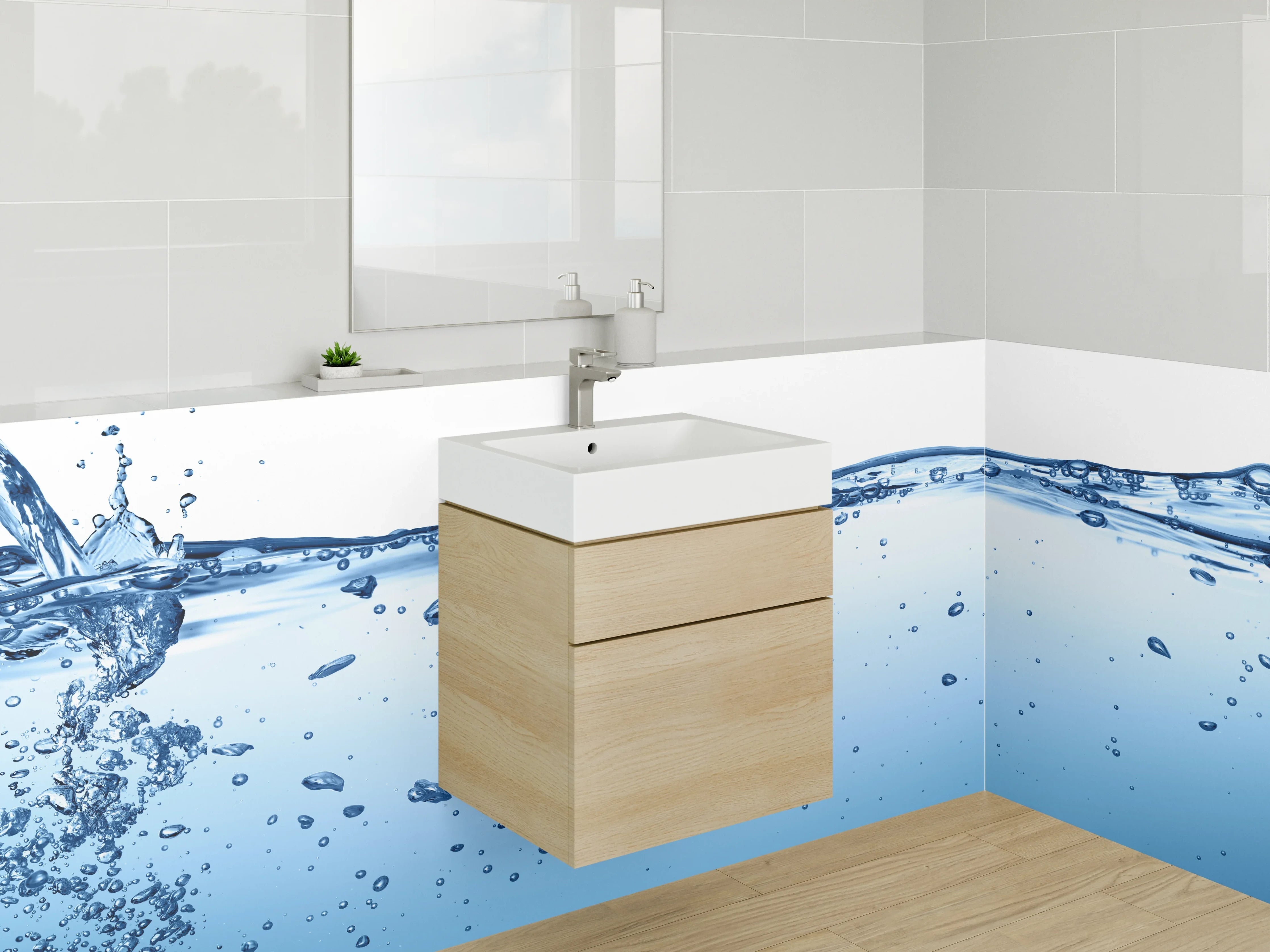 Waschbecken-Rückwand - Modernes Wasser-Motiv als Spritzschutz