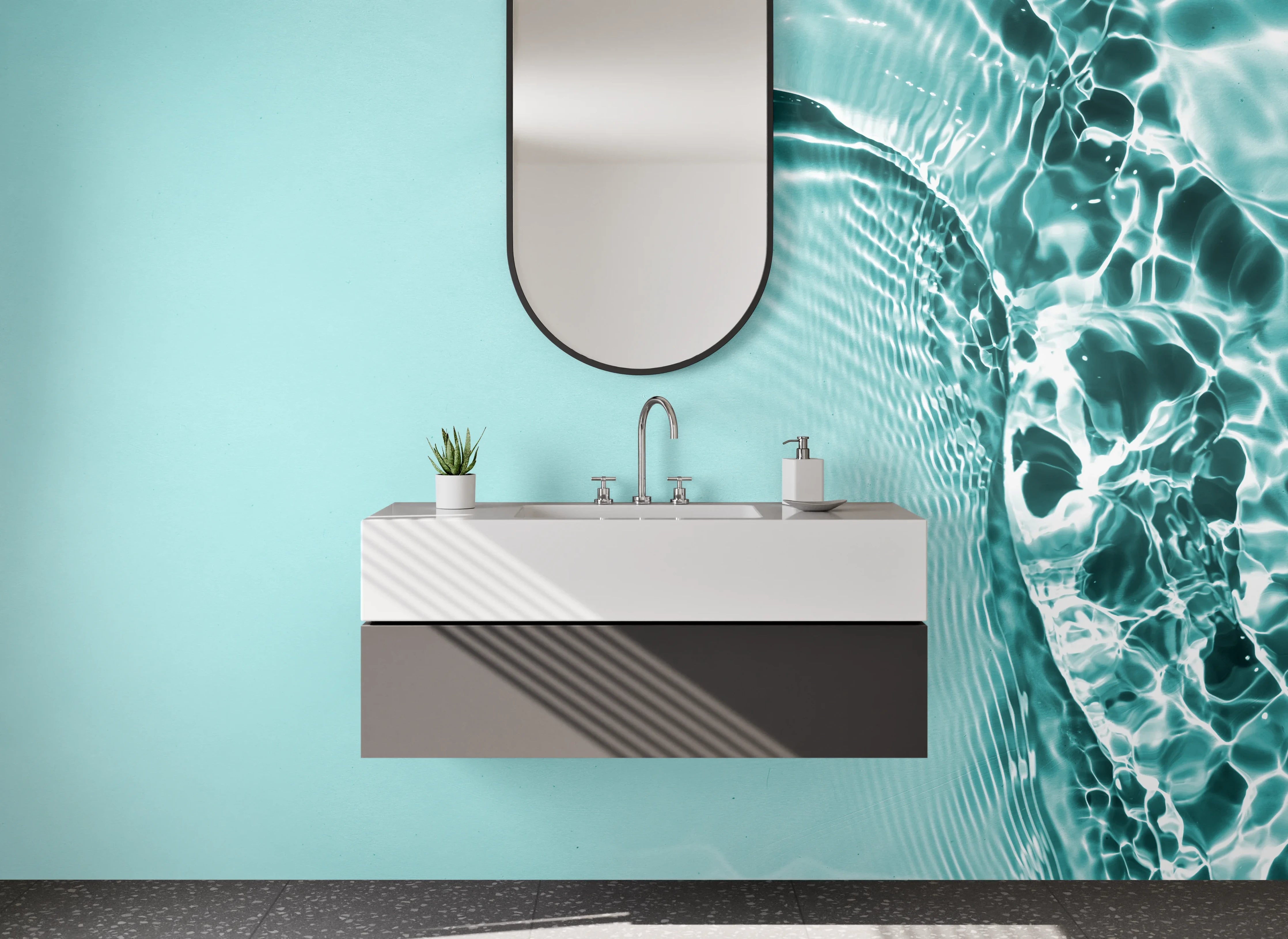 Waschbecken-Rückwand - Modernes Wasser-Reflexionsmuster Türkis