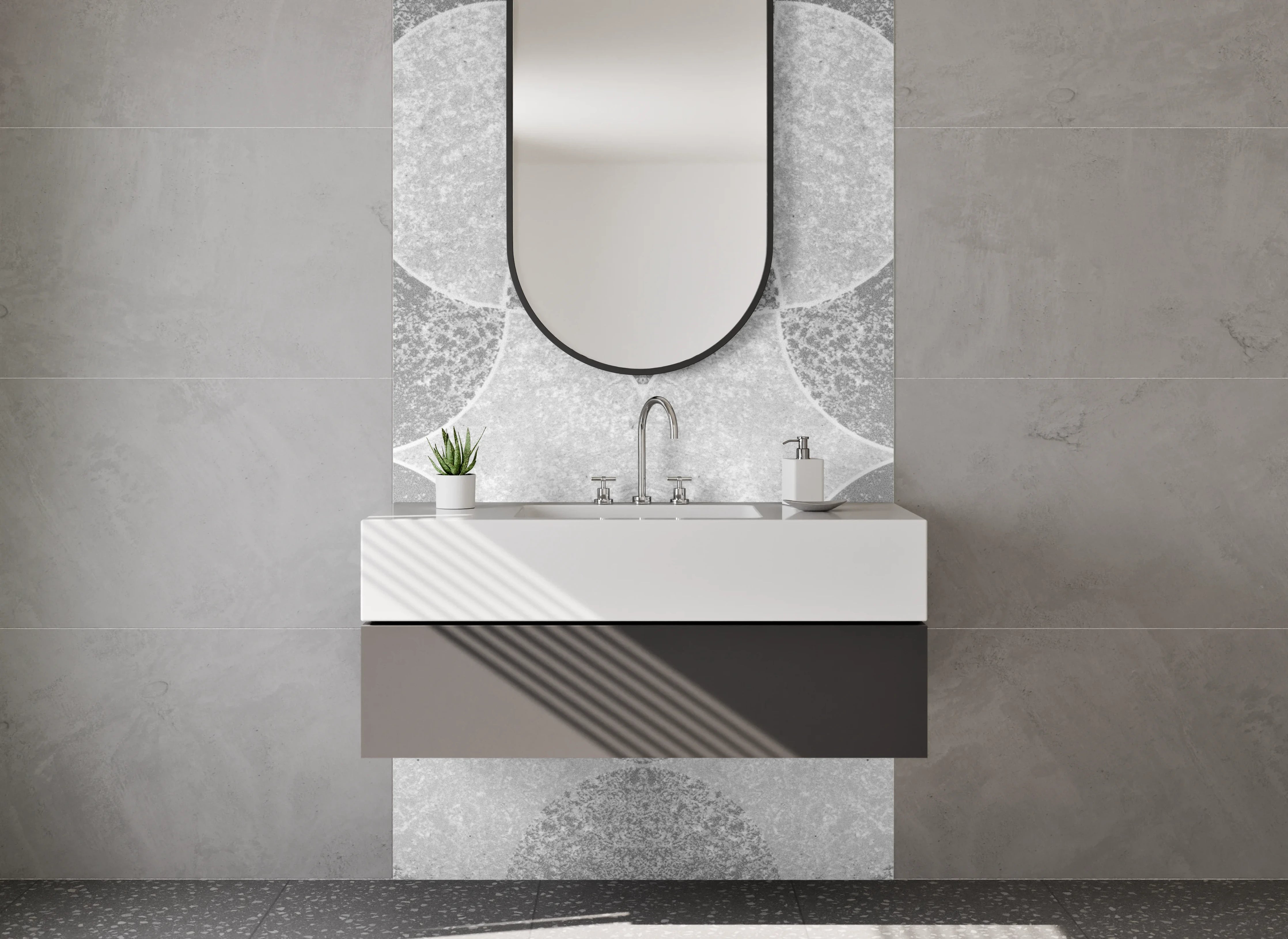 Waschbecken-Rückwand - Modernes Weiß-Grau-Pattern für Badezimmer