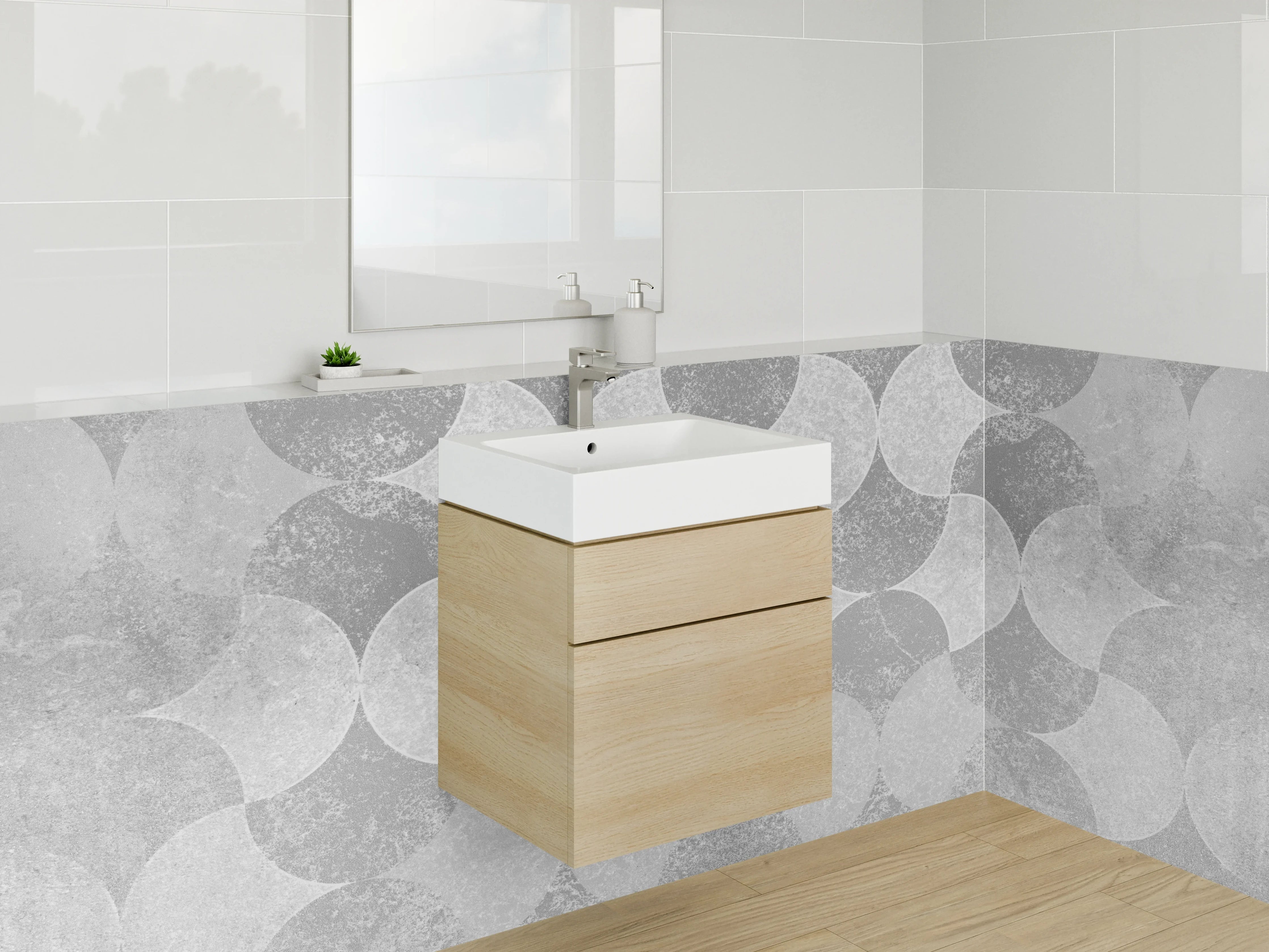 Waschbecken-Rückwand - Modernes Weiß-Grau-Pattern für Badezimmer