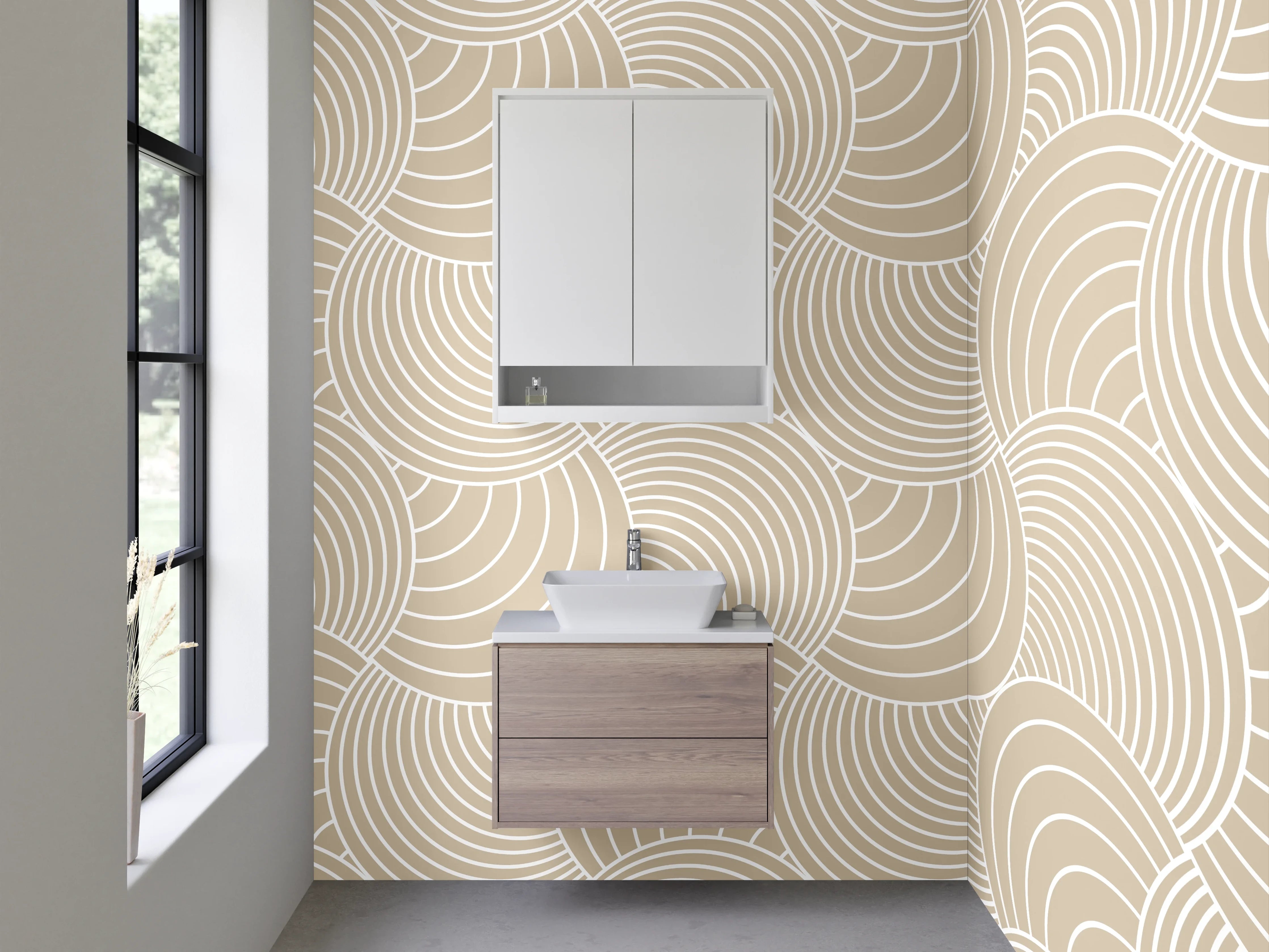 Waschbecken-Rückwand - Modernes Wellenmuster Beige Minimalistisch