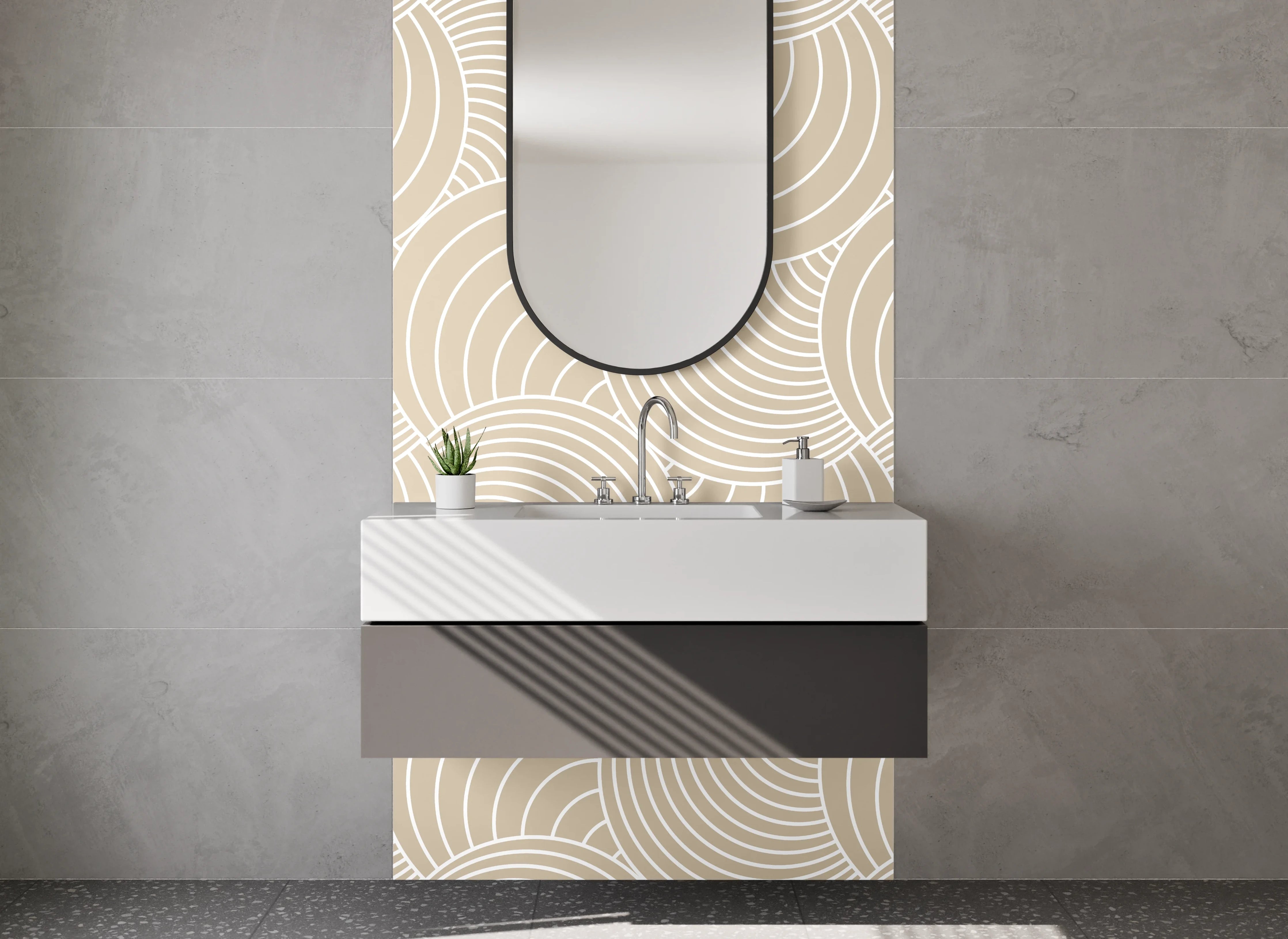 Waschbecken-Rückwand - Modernes Wellenmuster Beige Minimalistisch
