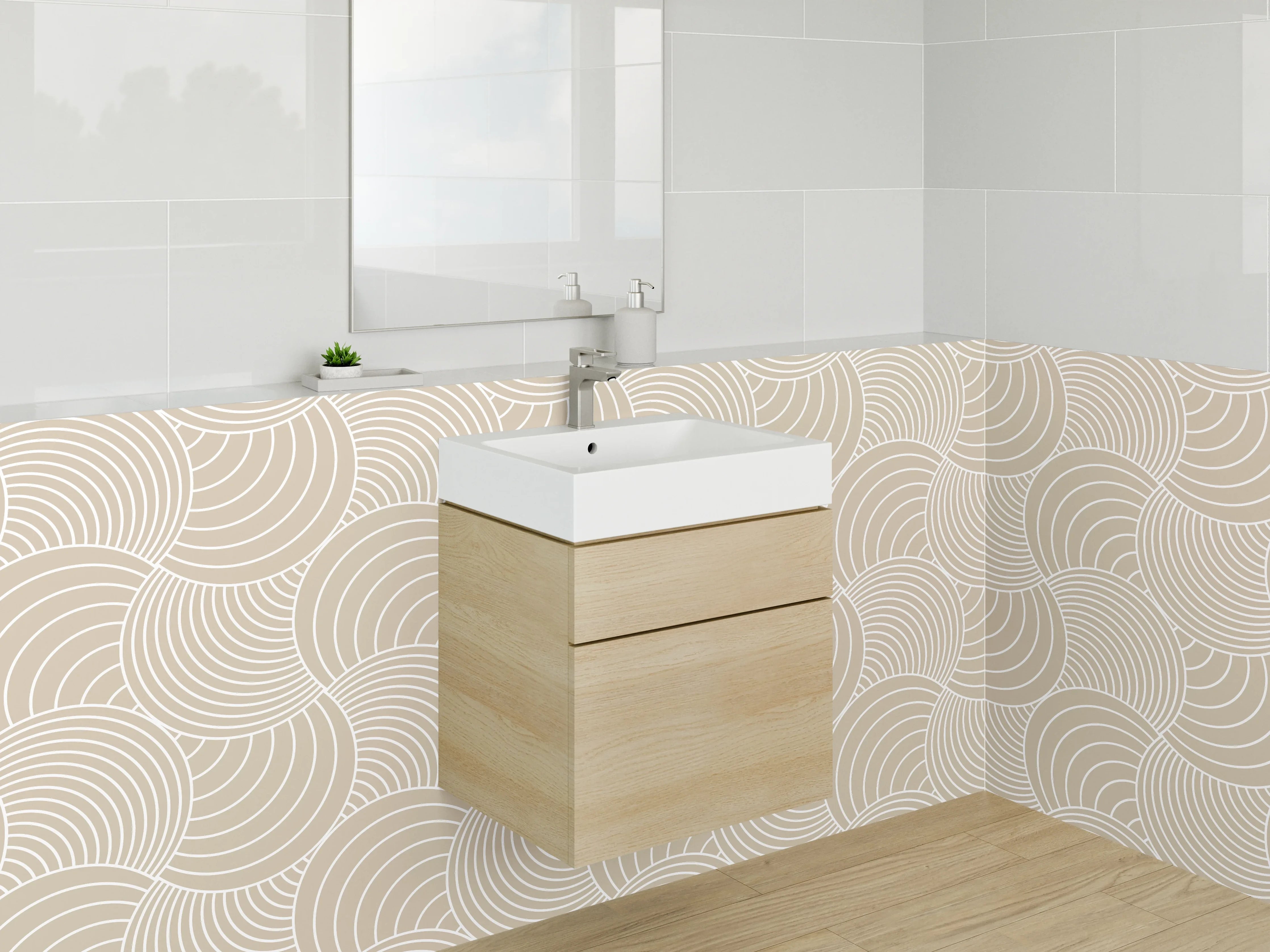 Waschbecken-Rückwand - Modernes Wellenmuster Beige Minimalistisch