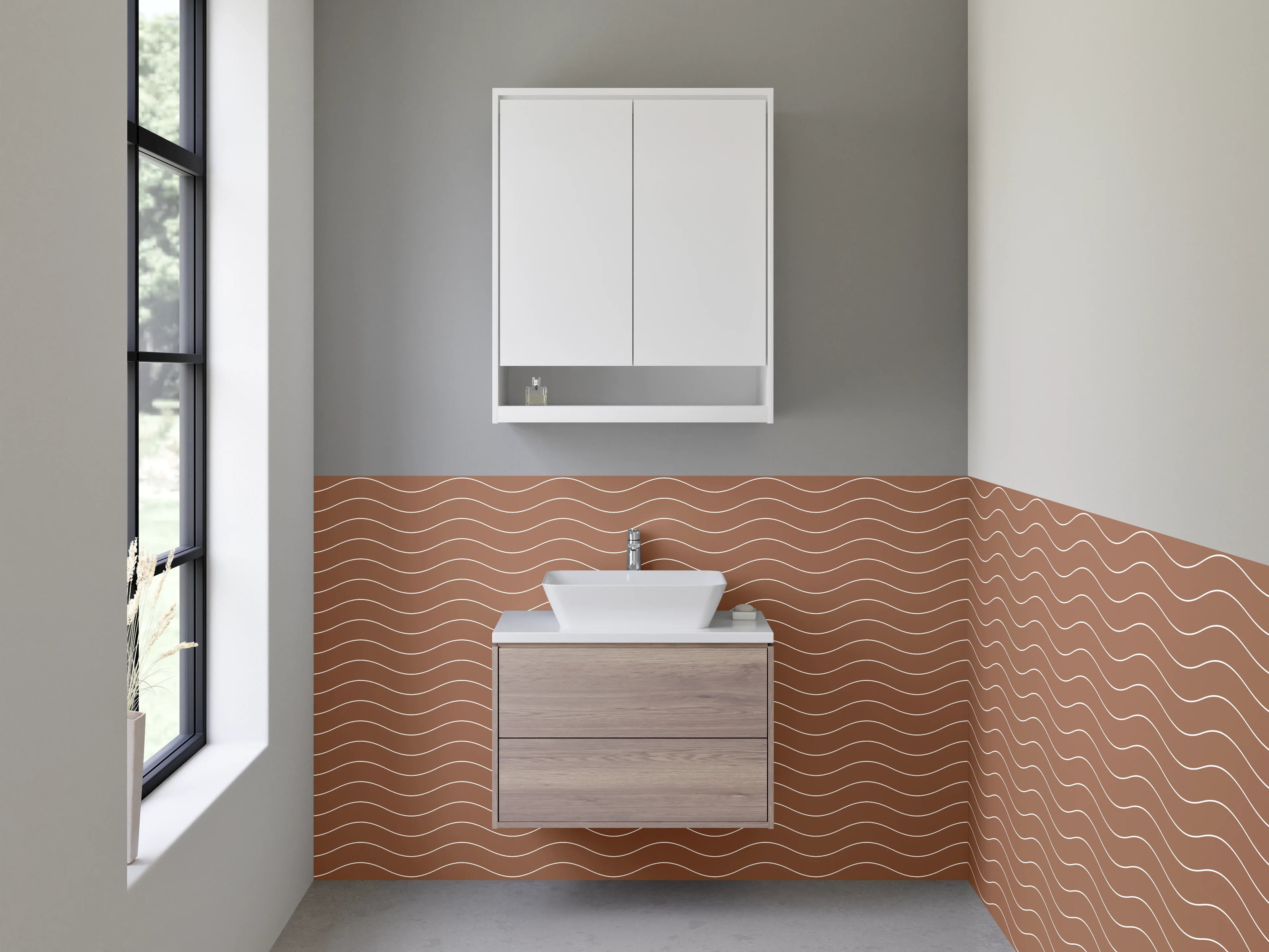Waschbecken-Rückwand - Modernes Wellenmuster Braun