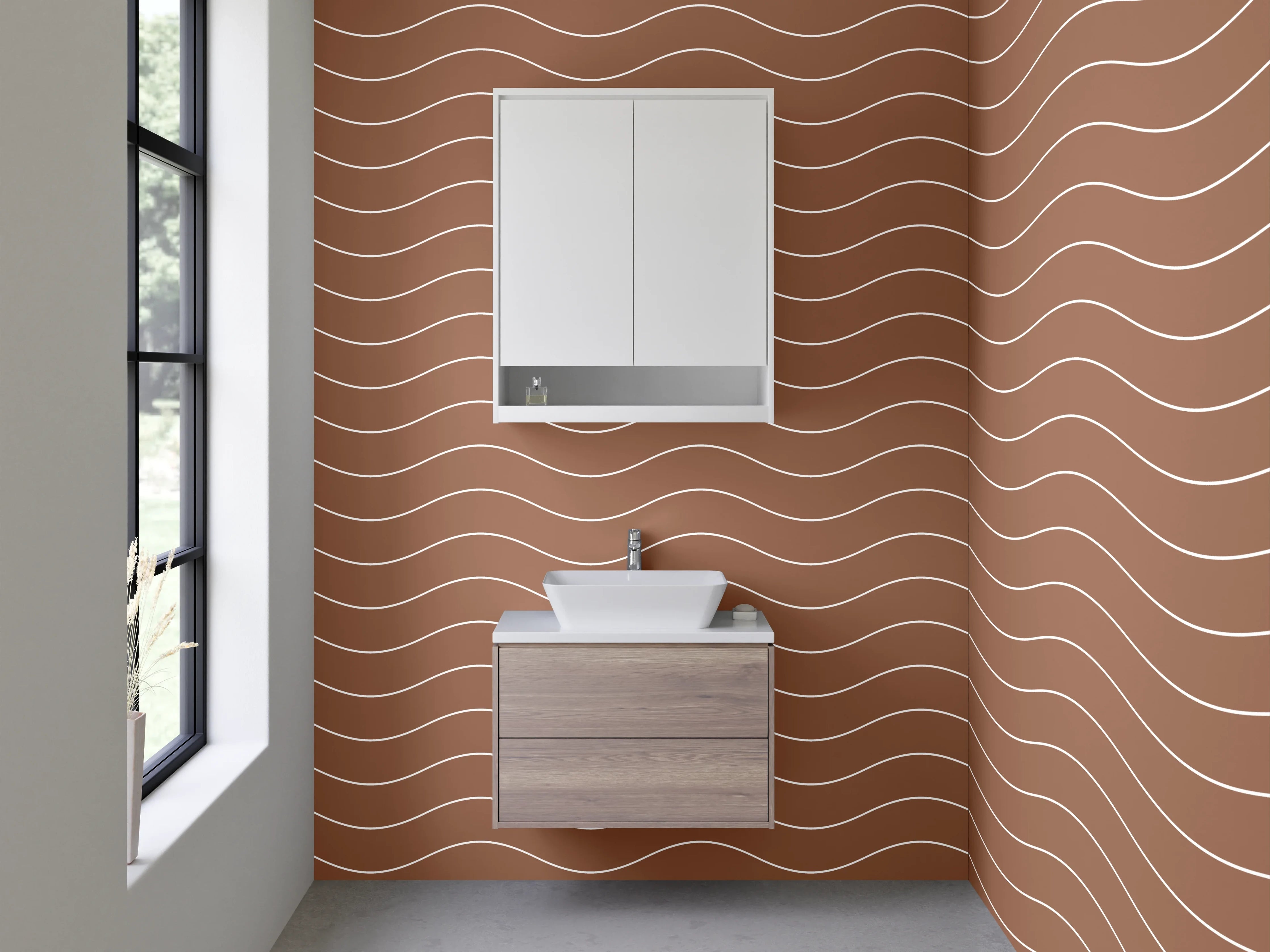 Waschbecken-Rückwand - Modernes Wellenmuster Braun