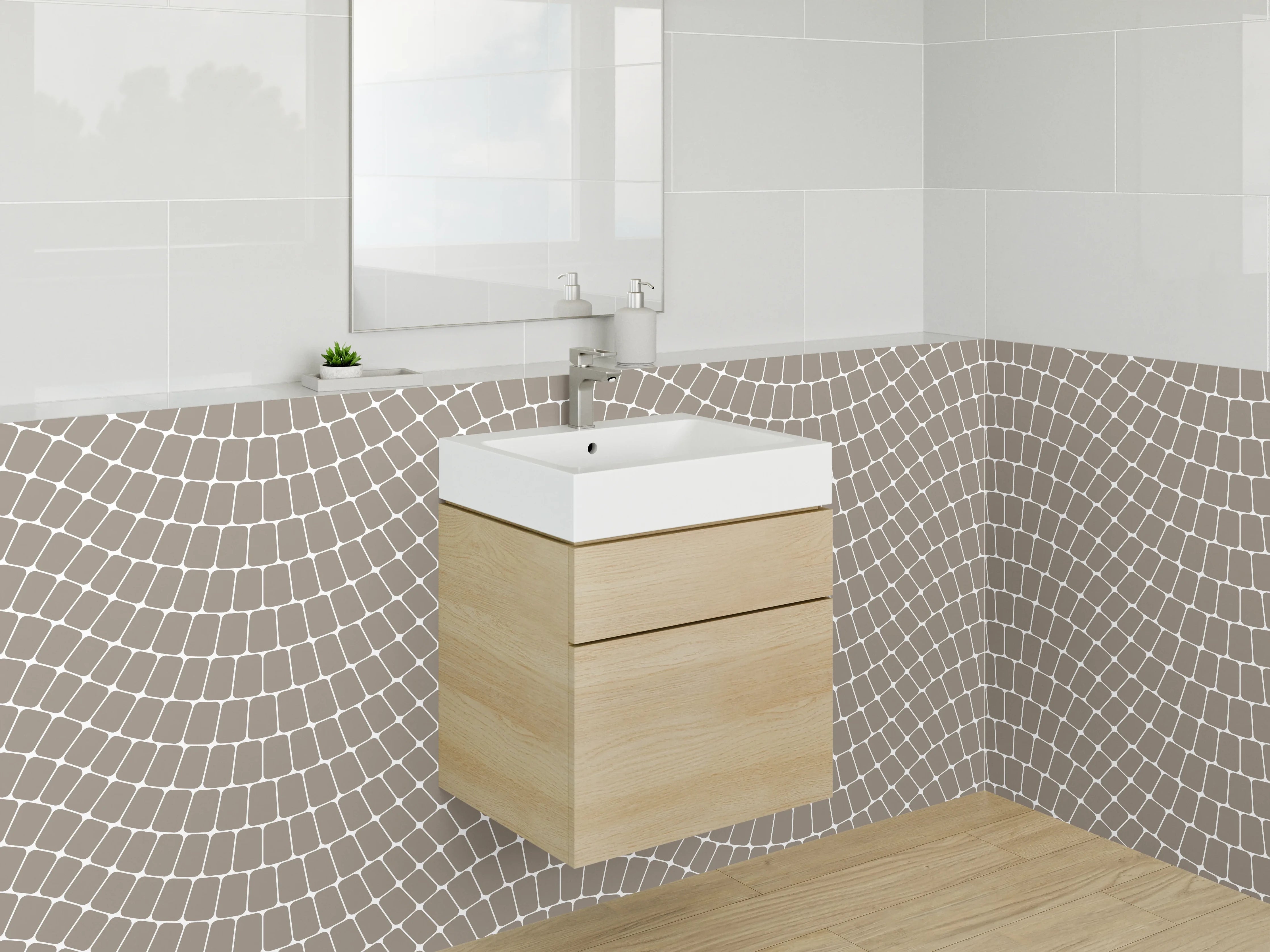 Waschbecken-Rückwand - Modernes Wellenmuster Fliesen-Mosaik Braun