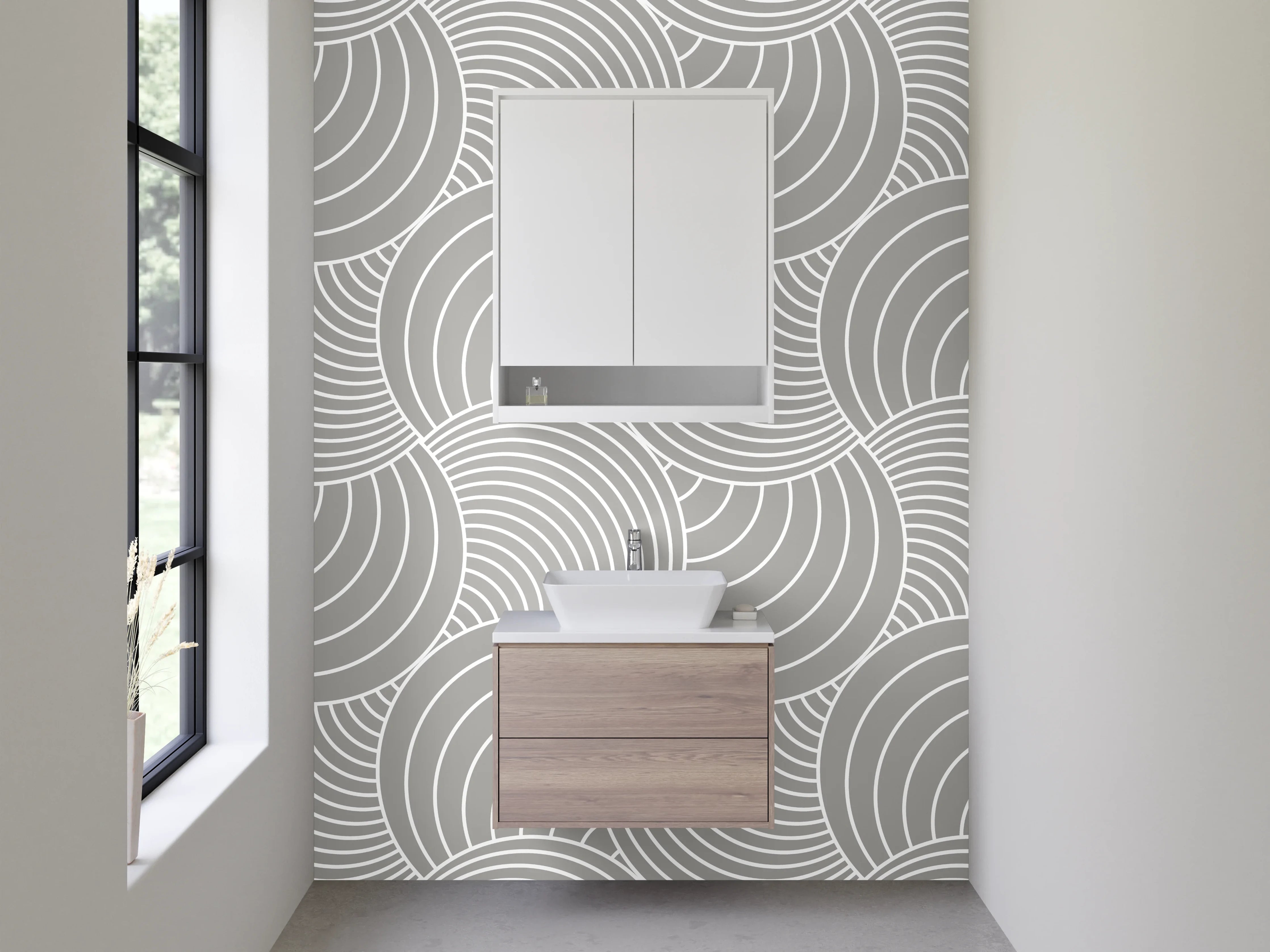 Waschbecken-Rückwand - Modernes Wellenmuster Grau-Weiß Minimal