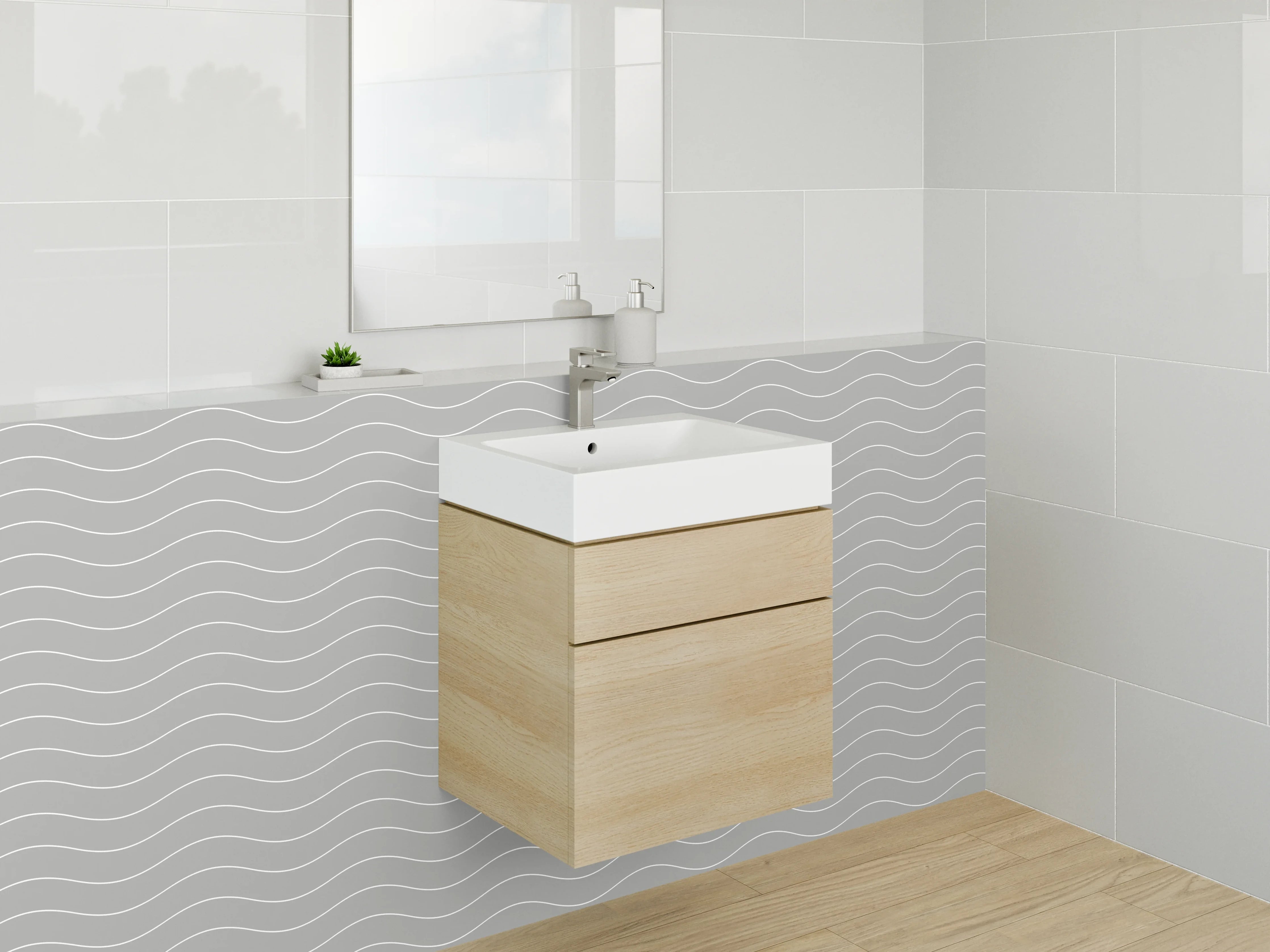 Waschbecken-Rückwand - Modernes Wellenmuster Grau-Weiß