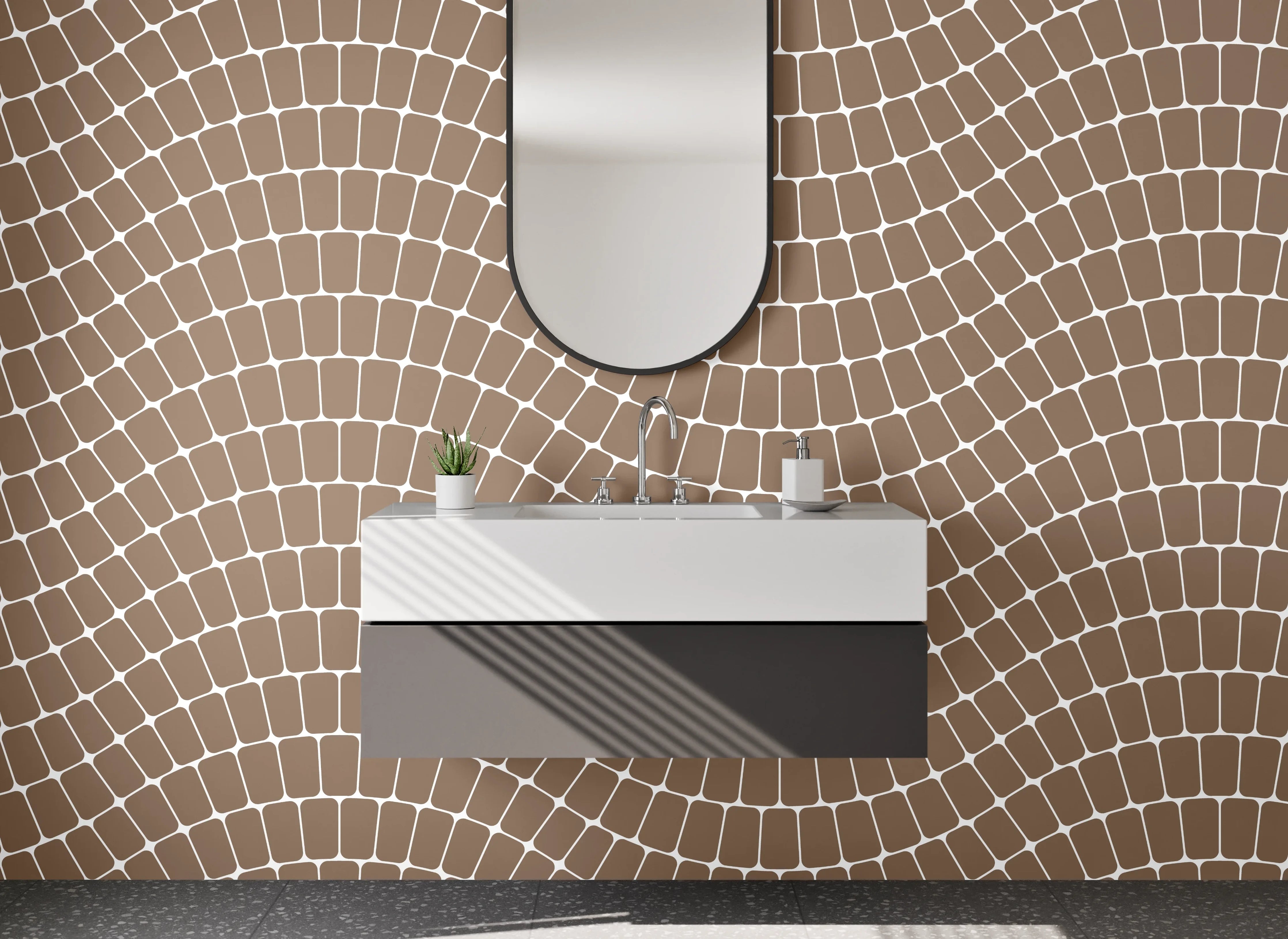 Waschbecken-Rückwand - Modernes Wellenmuster in Braun Beige