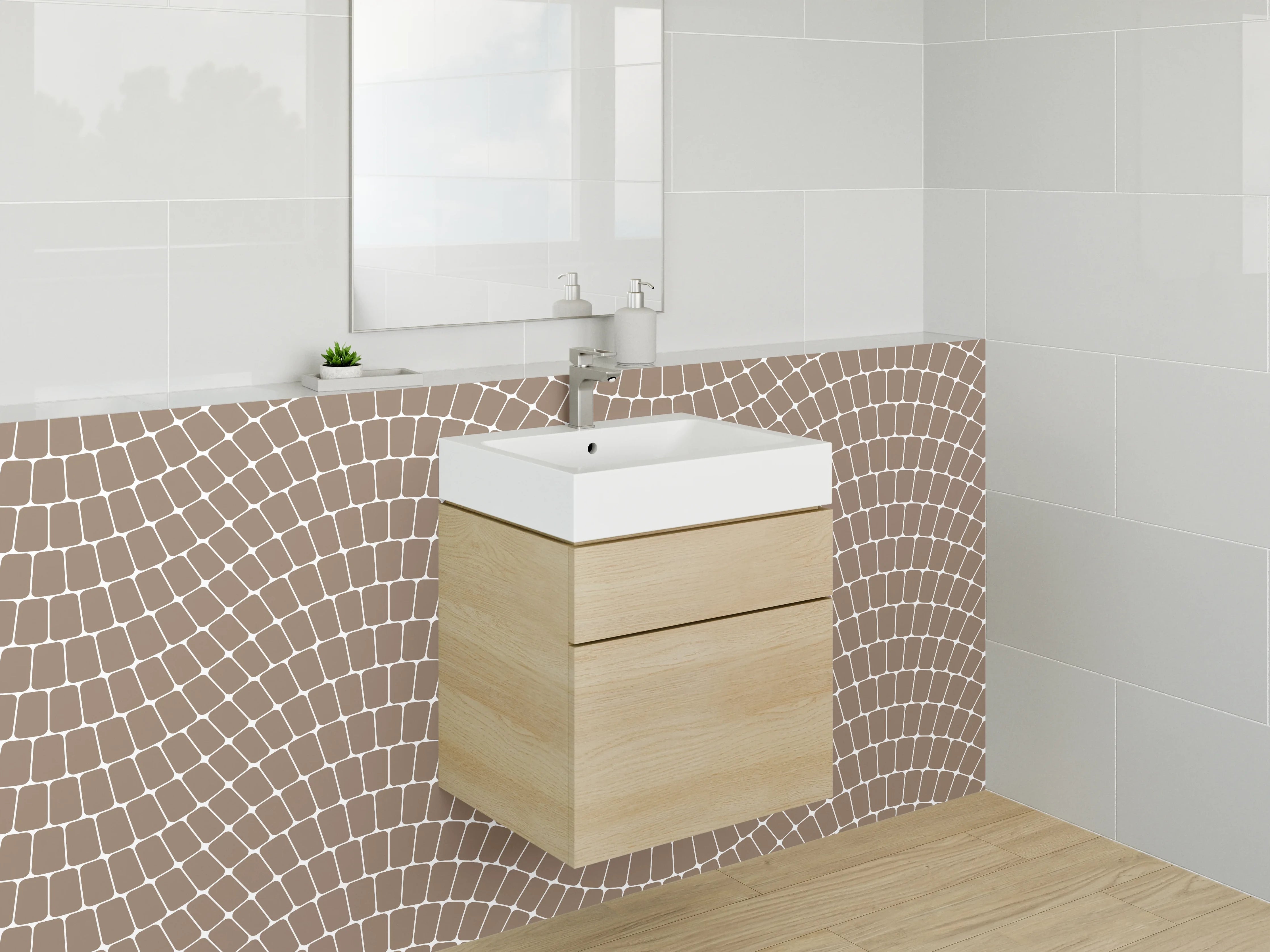 Waschbecken-Rückwand - Modernes Wellenmuster in Braun Beige