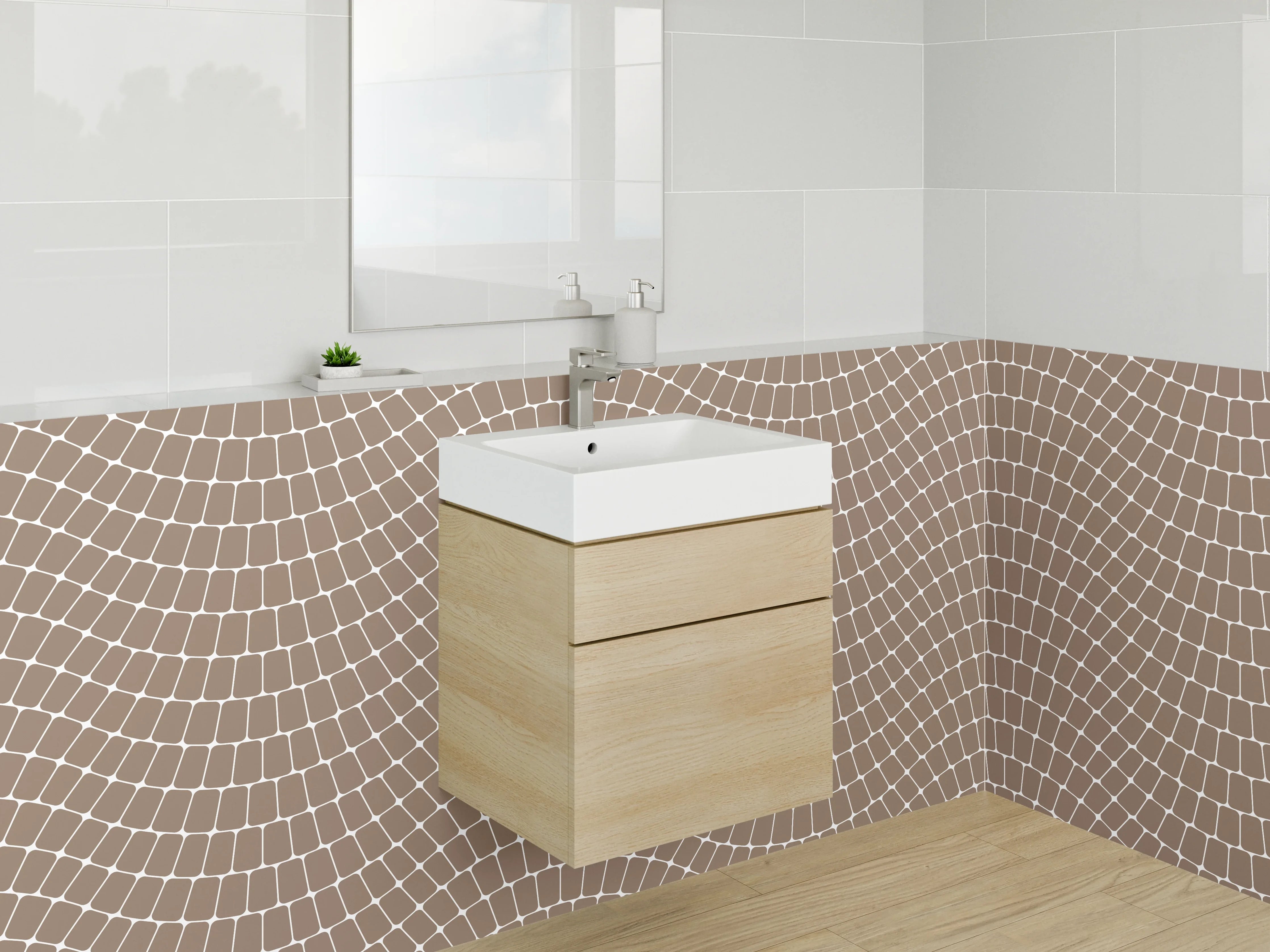 Waschbecken-Rückwand - Modernes Wellenmuster in Braun Beige