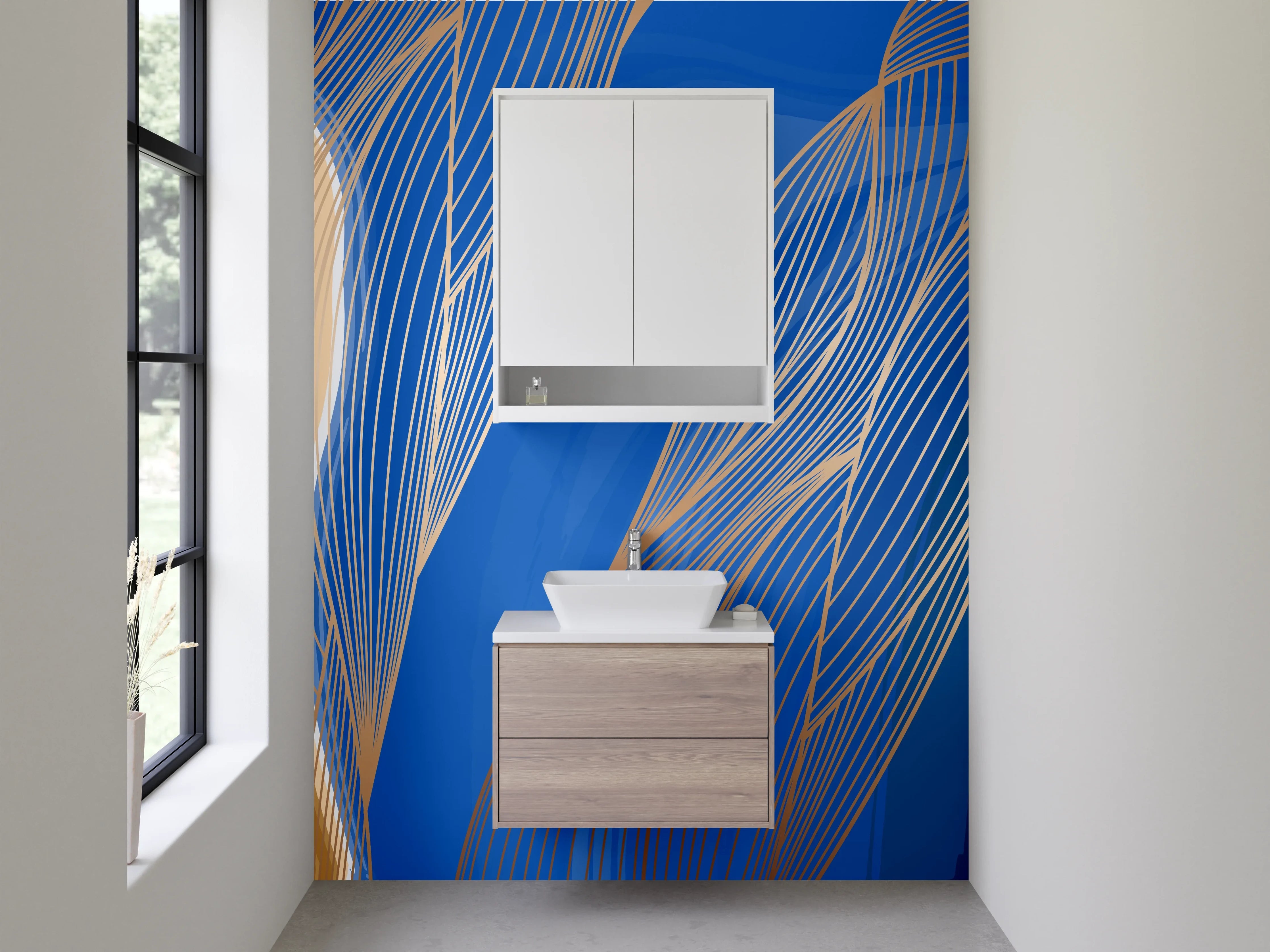Waschbecken-Rückwand - Modernes abstraktes Blau-Gold-Motiv