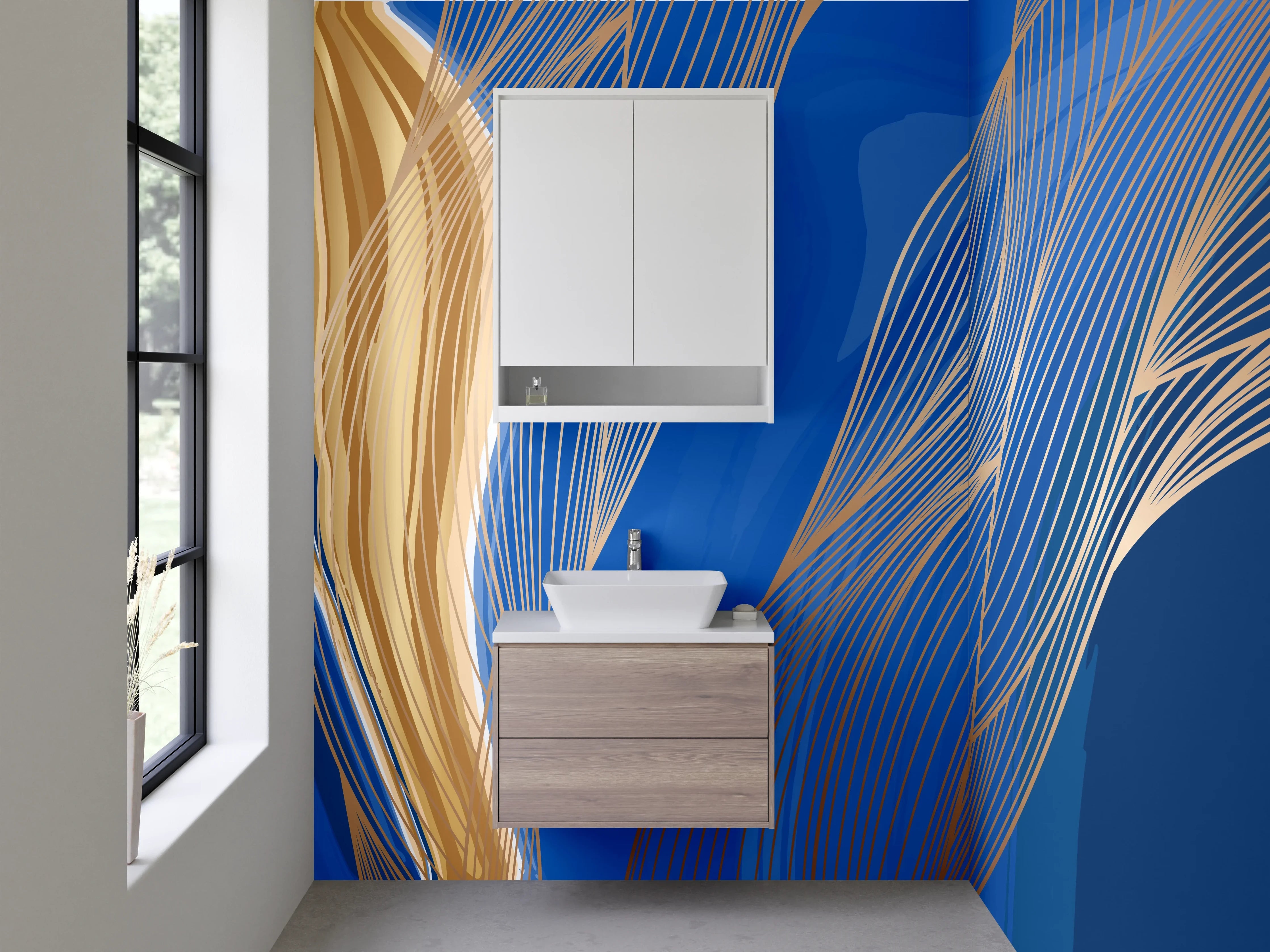 Waschbecken-Rückwand - Modernes abstraktes Blau-Gold-Motiv