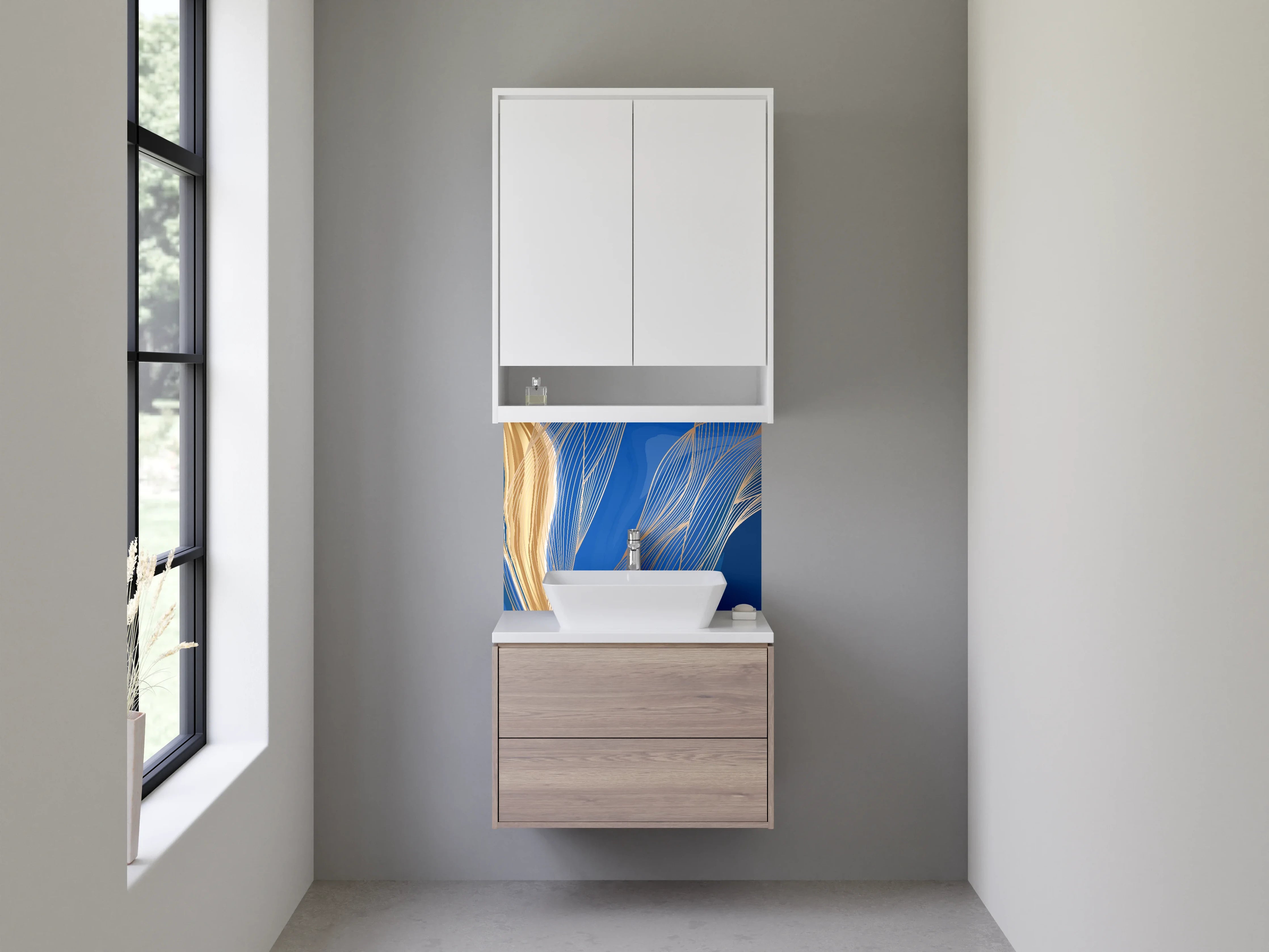 Waschbecken-Rückwand - Modernes abstraktes Blau-Gold-Motiv