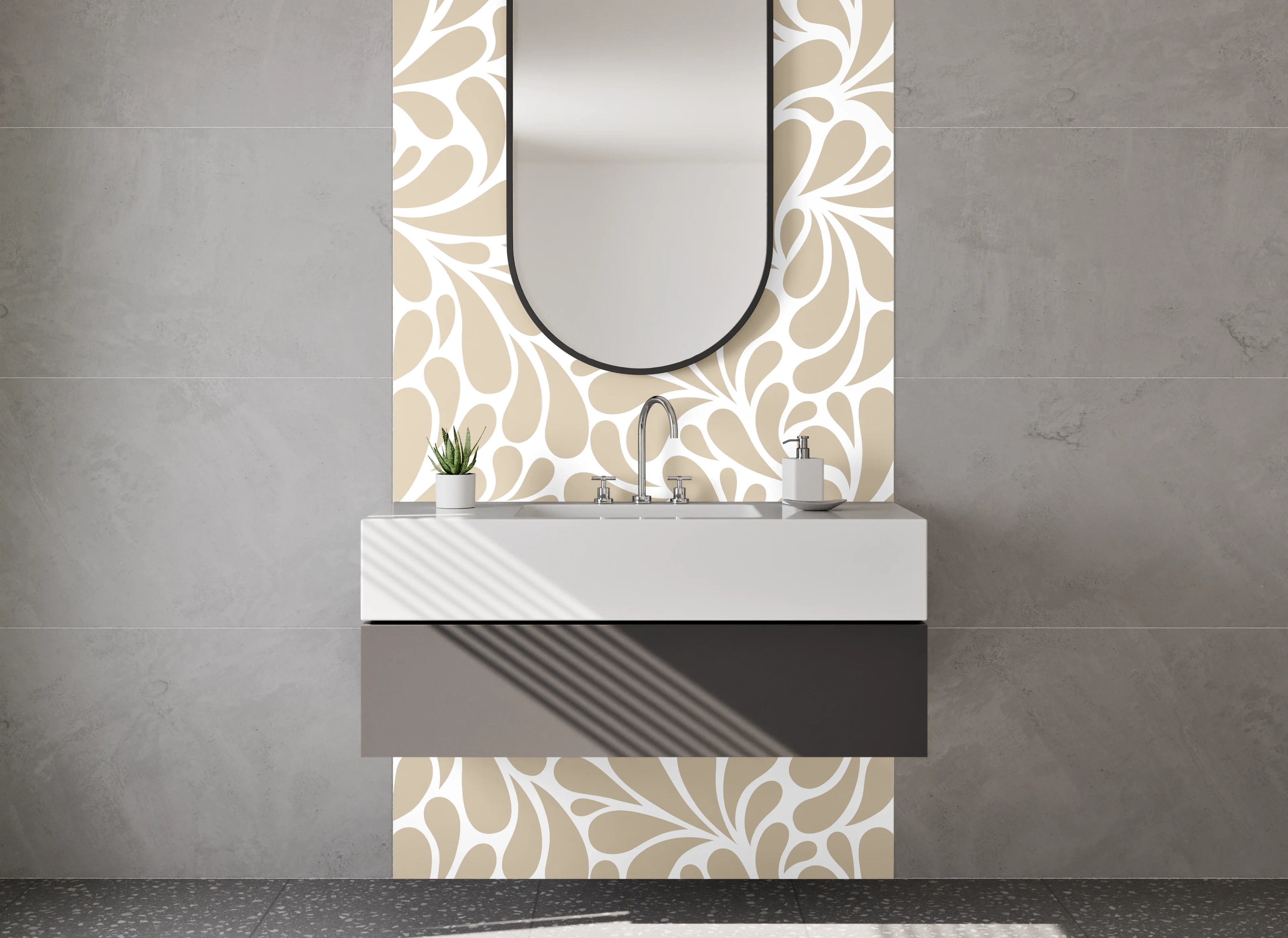 Waschbecken-Rückwand - Modernes abstraktes Ornament Muster Beige