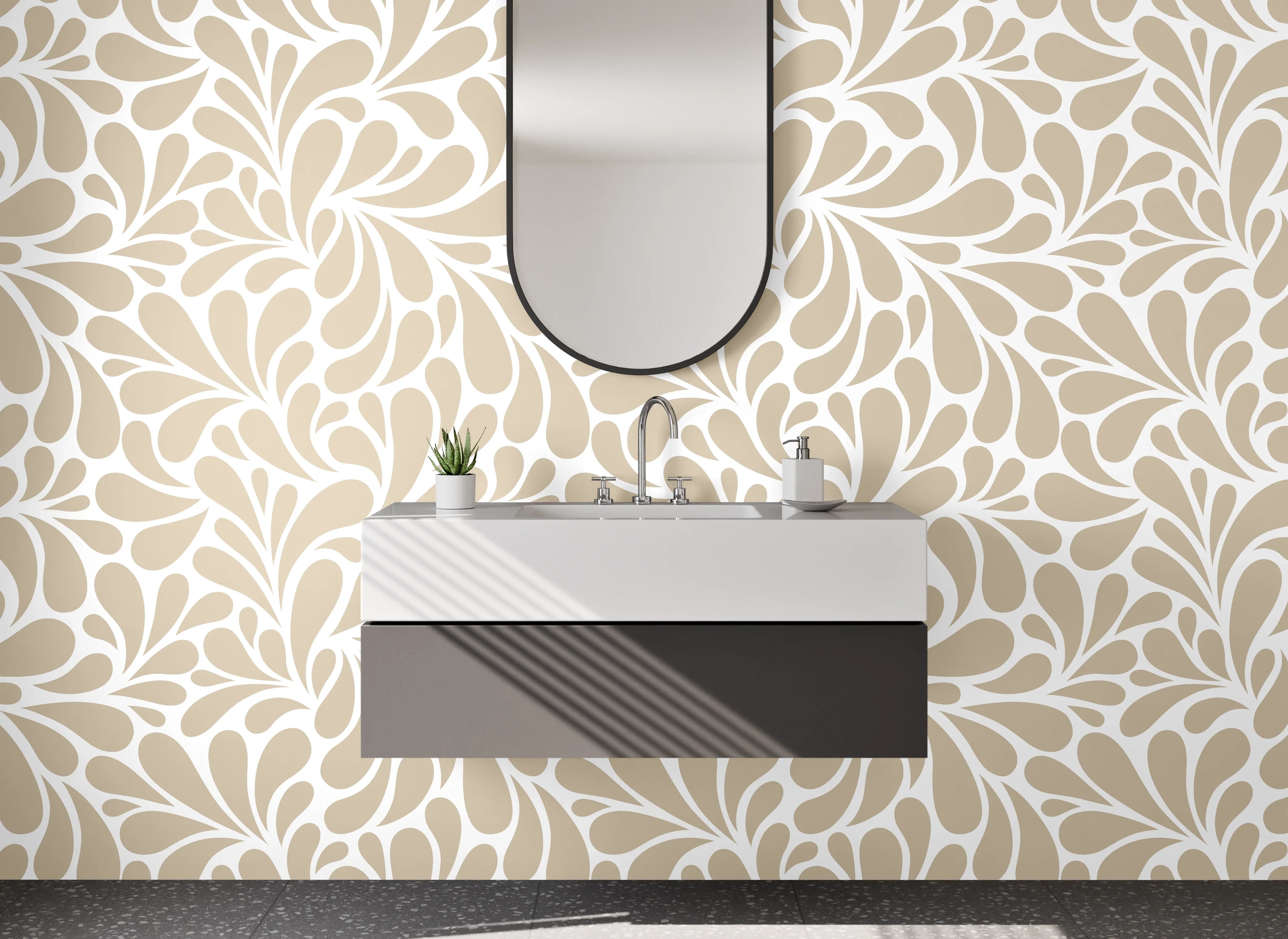Waschbecken-Rückwand - Modernes abstraktes Ornament Muster Beige