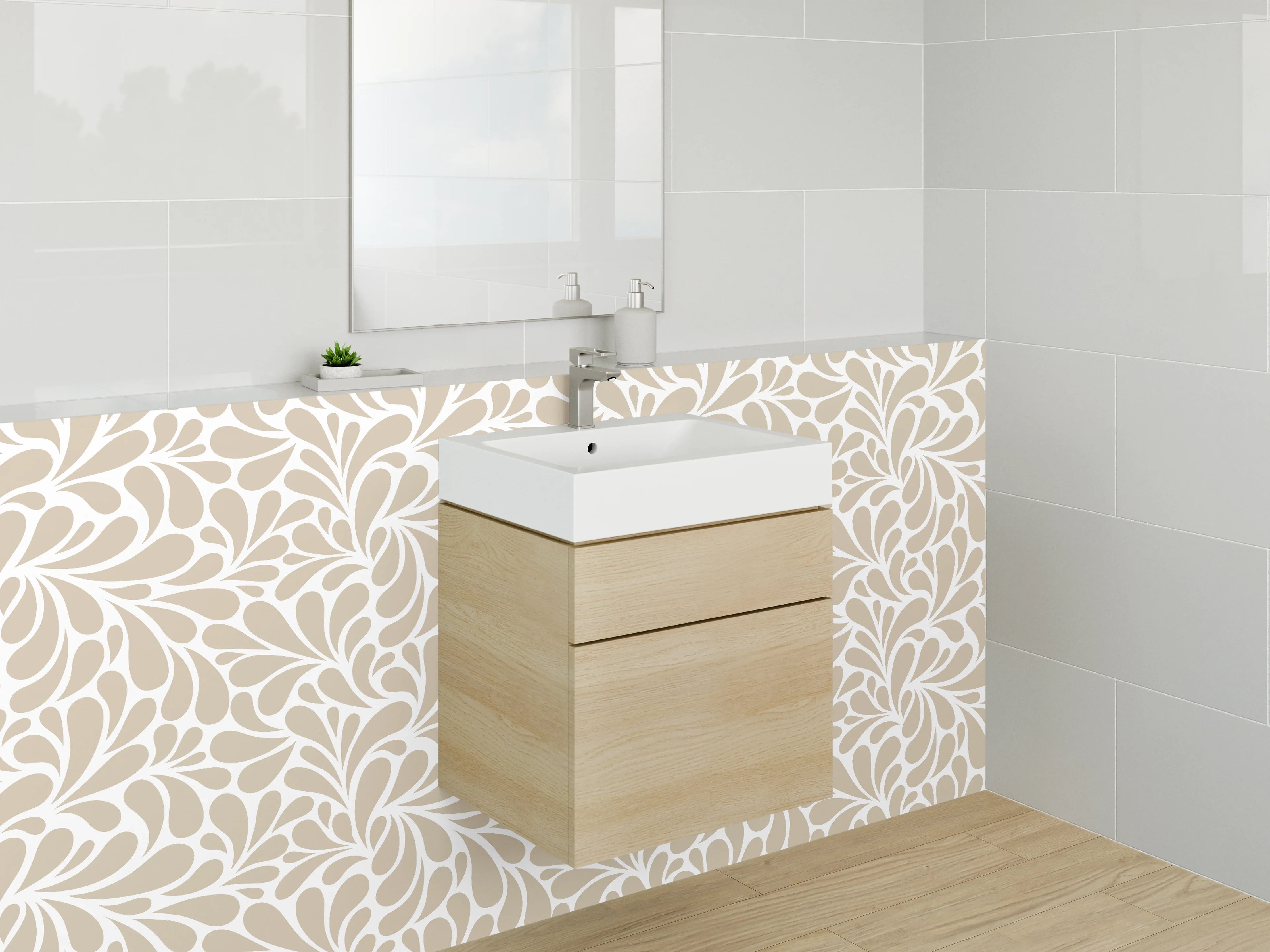Waschbecken-Rückwand - Modernes abstraktes Ornament Muster Beige