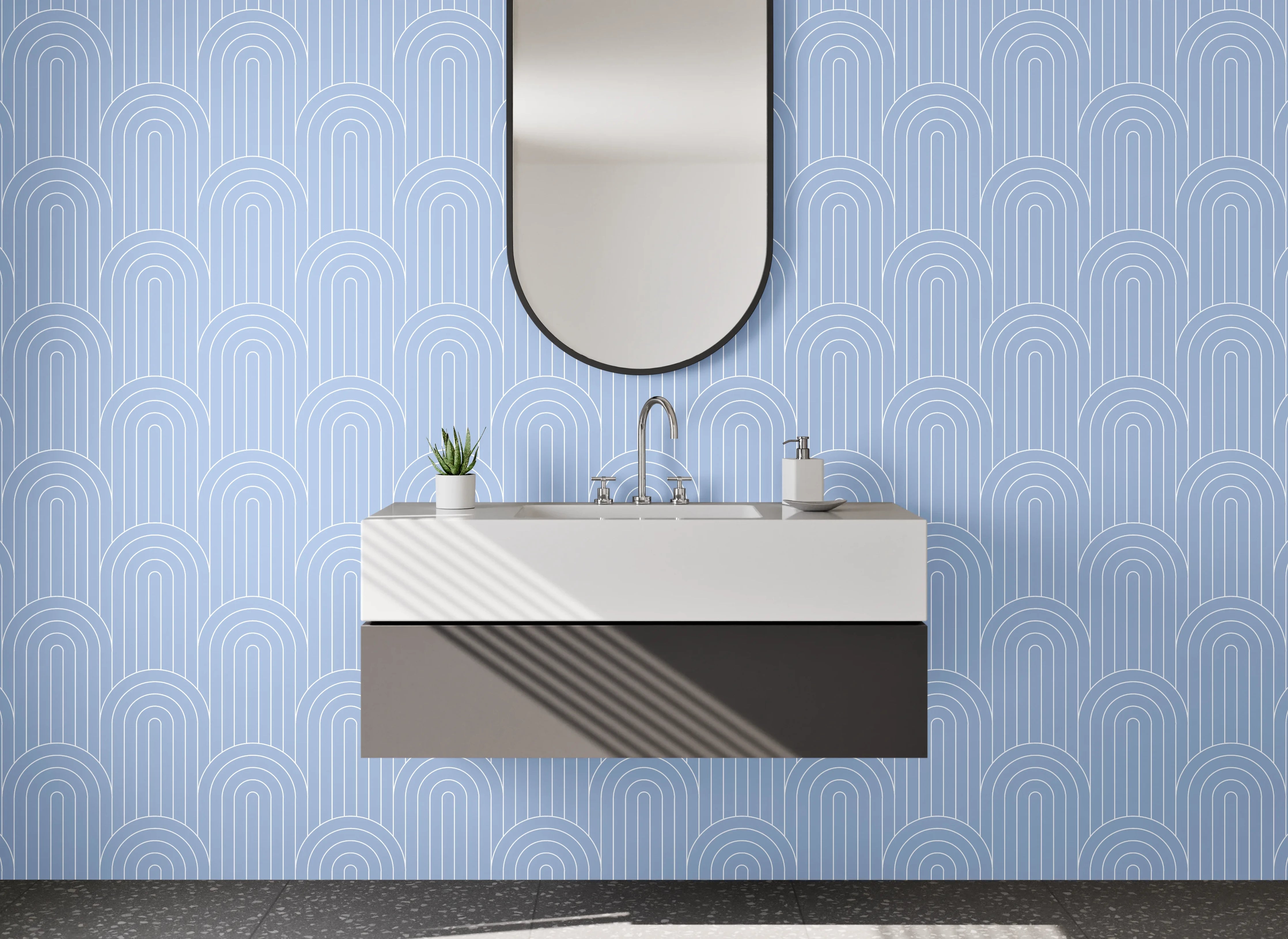 Waschbecken-Rückwand - Modernes blau-graues Art Deco Muster