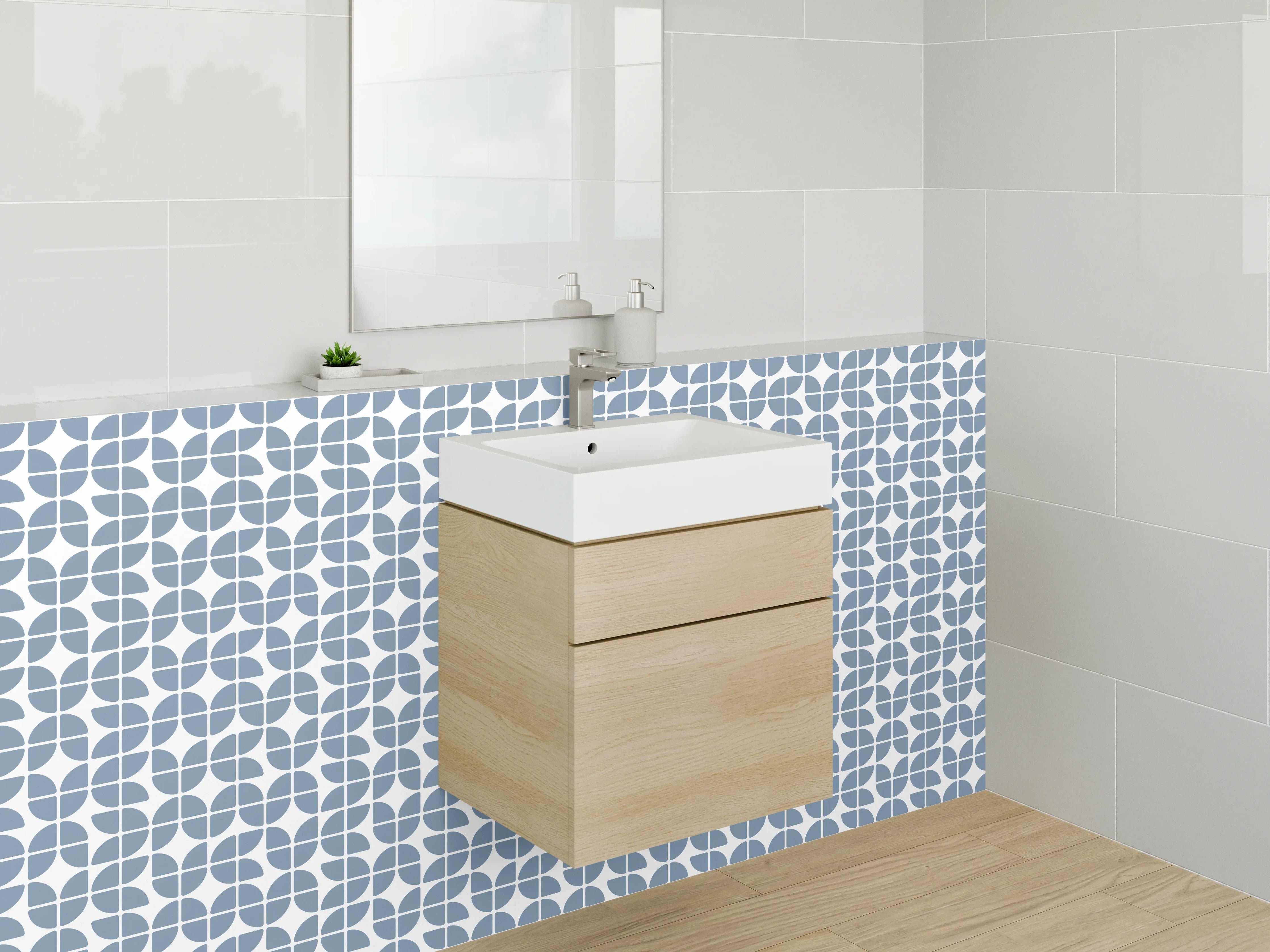 Waschbecken-Rückwand - Modernes blau-weißes Fliesenmuster