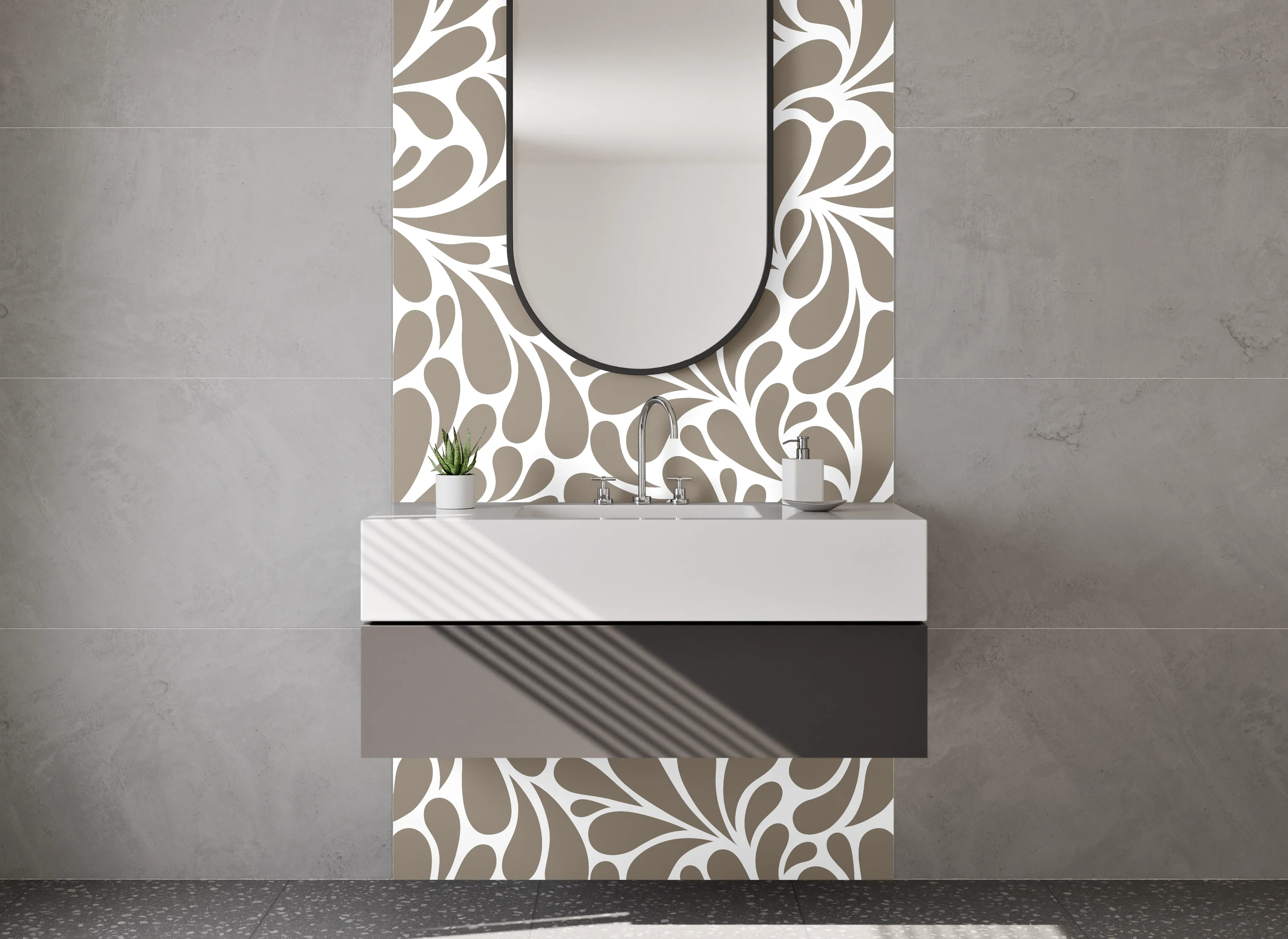 Waschbecken-Rückwand - Modernes florales Muster Braun-Weiß