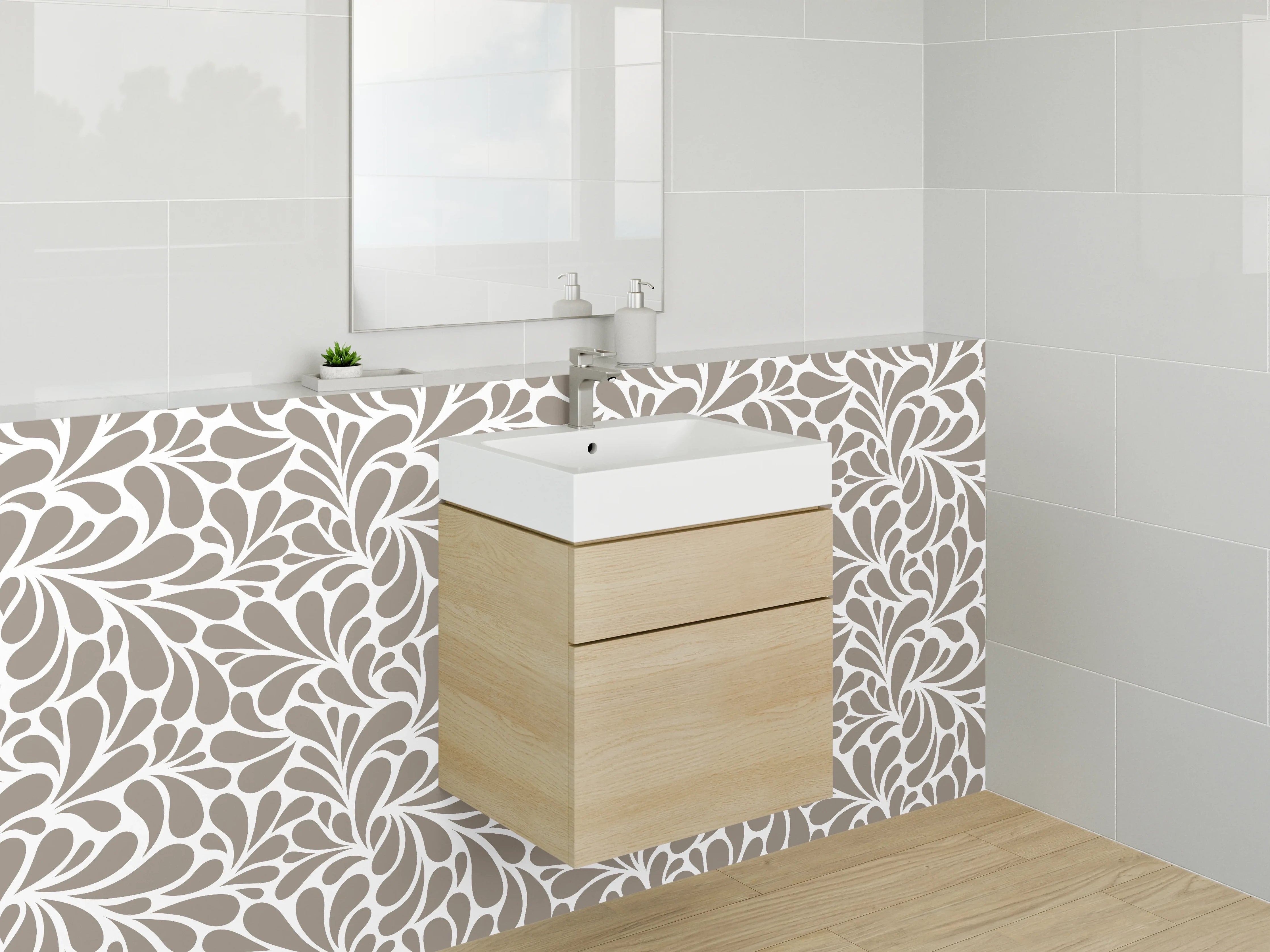 Waschbecken-Rückwand - Modernes florales Muster Braun-Weiß