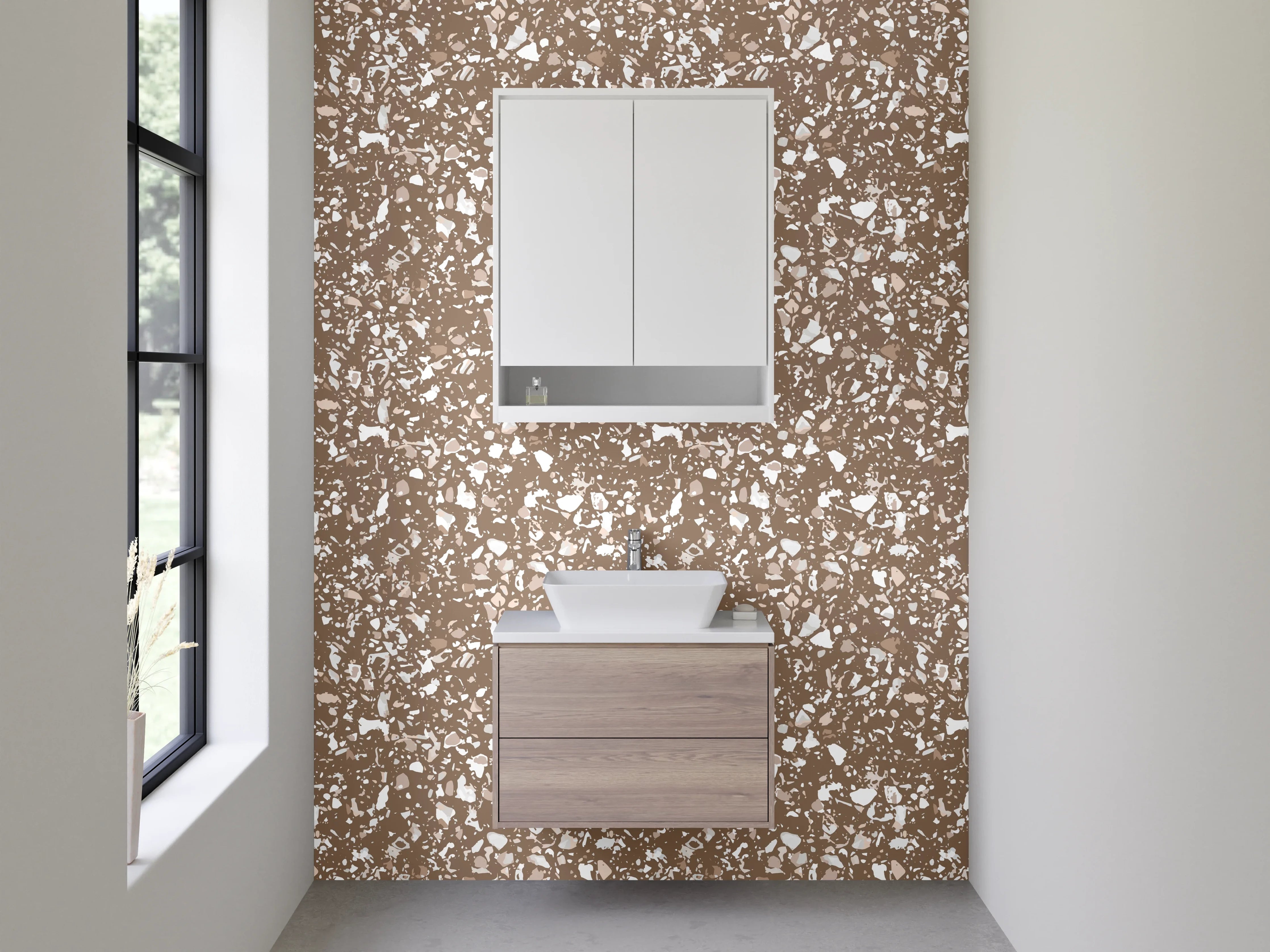 Waschbecken-Rückwand - Modernes florales Ornament Muster Braun Weiß