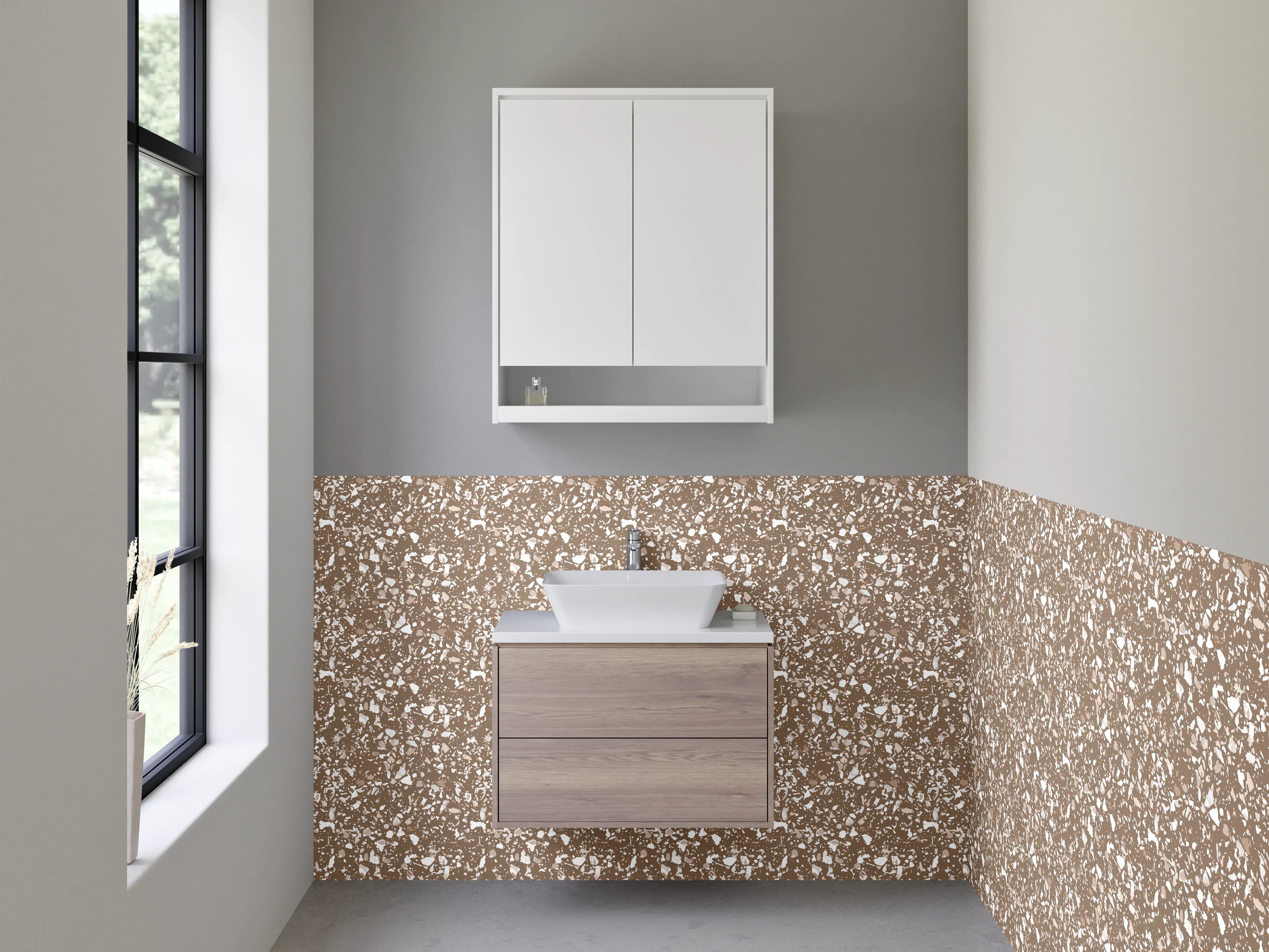 Waschbecken-Rückwand - Modernes florales Ornament Muster Braun Weiß