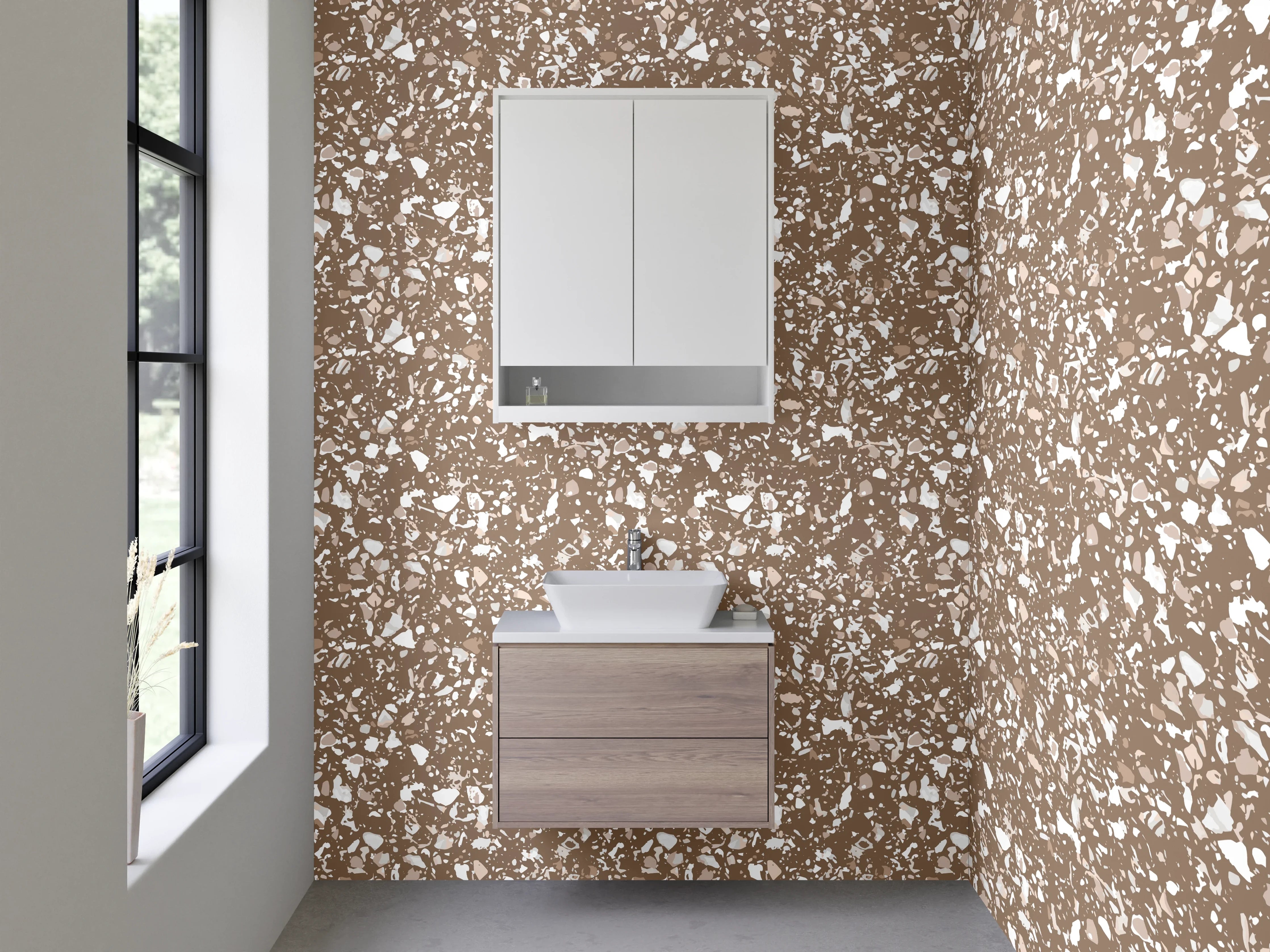 Waschbecken-Rückwand - Modernes florales Ornament Muster Braun Weiß