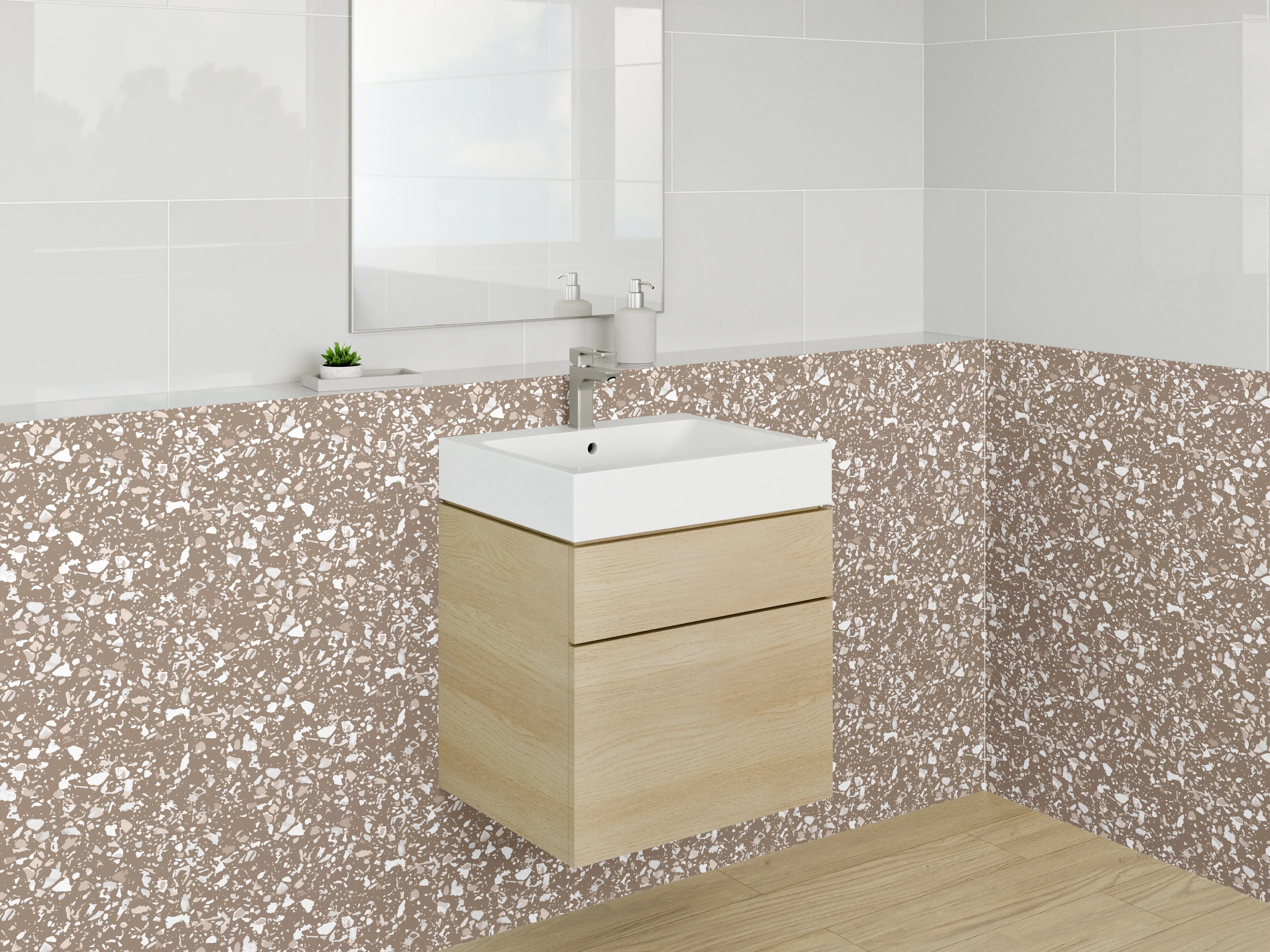 Waschbecken-Rückwand - Modernes florales Ornament Muster Braun Weiß