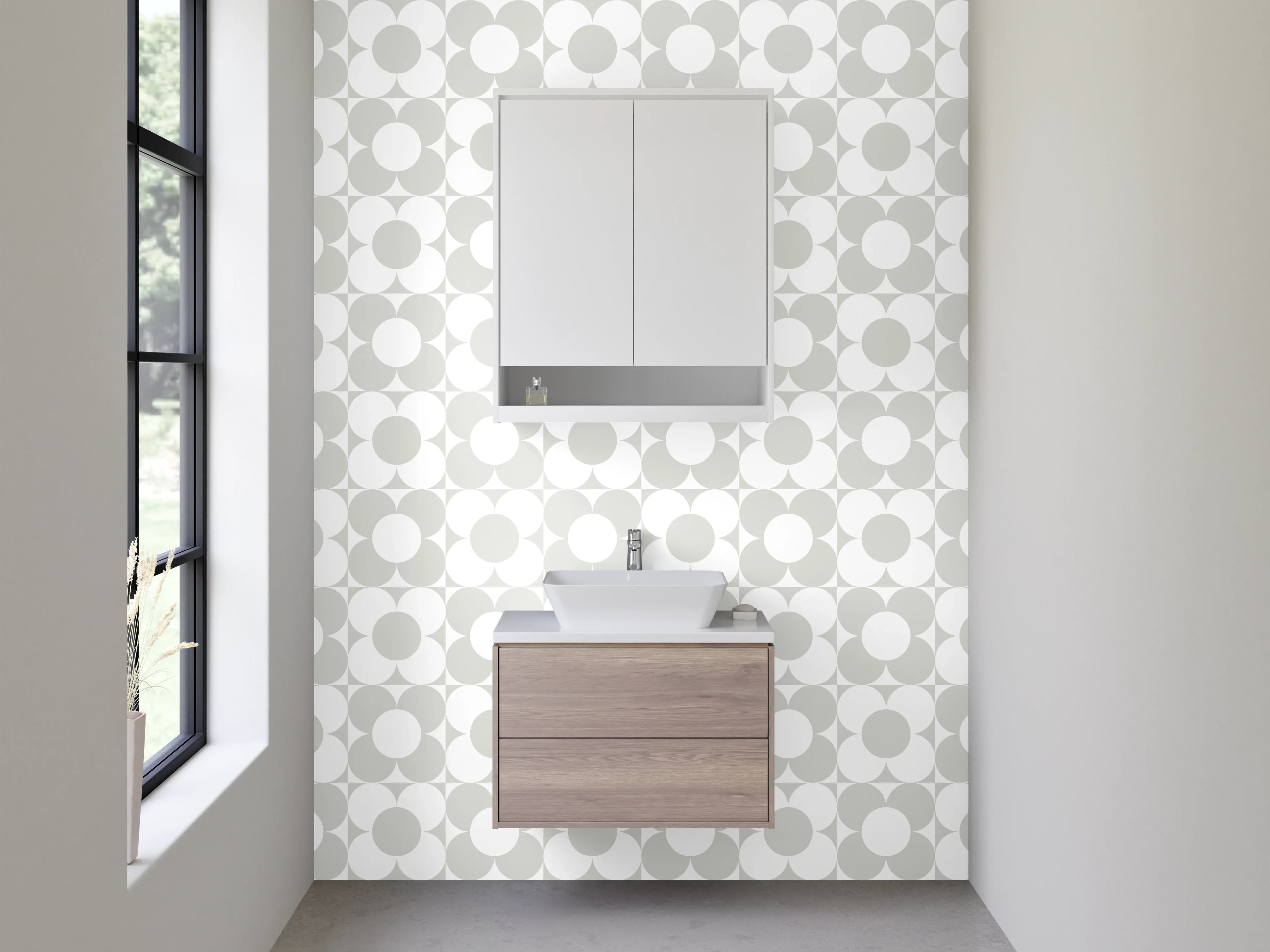 Waschbecken-Rückwand - Modernes geometrisches Kreismuster Weiß Grau