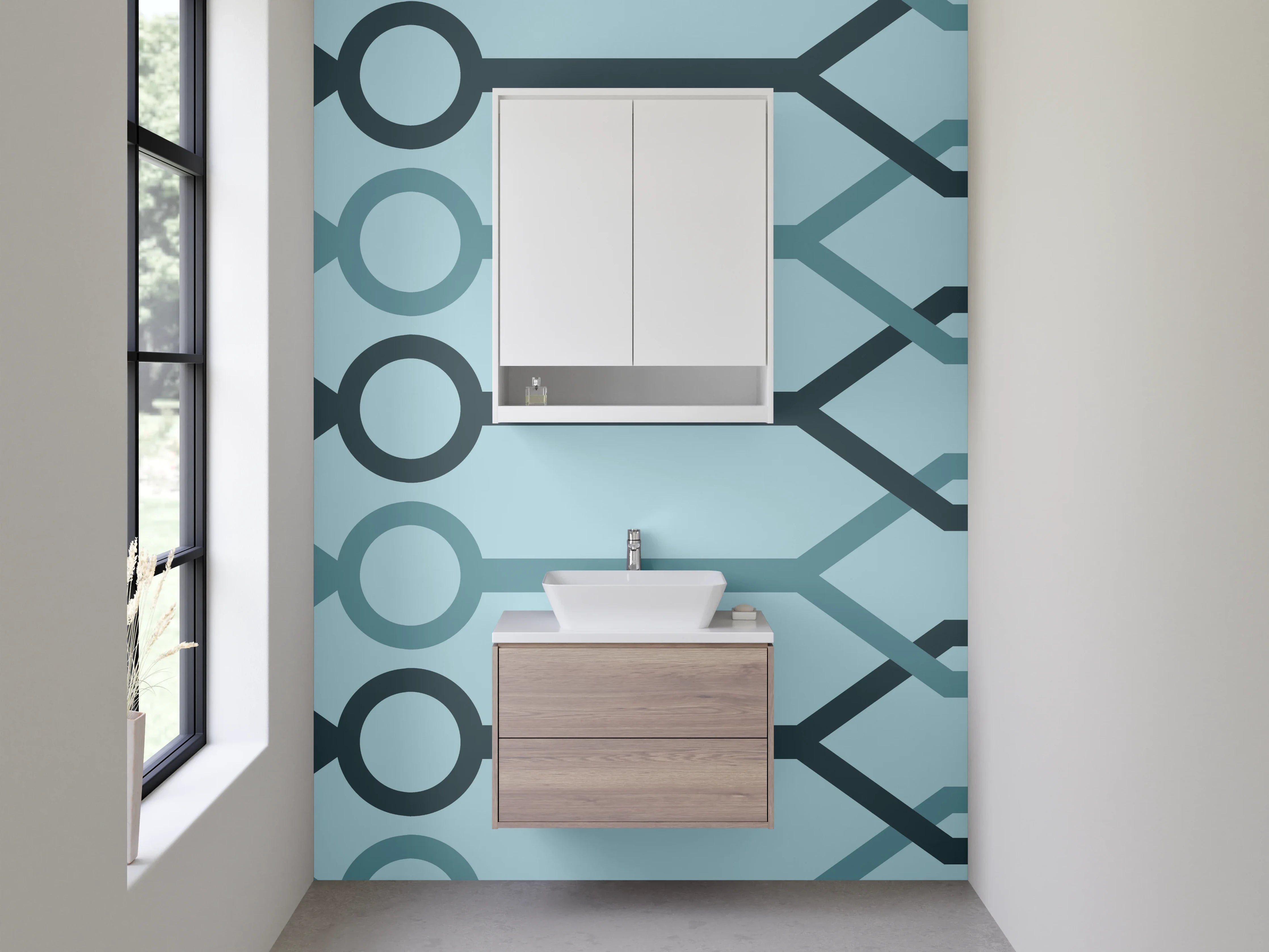 Waschbecken-Rückwand - Modernes geometrisches Linienmuster Blau