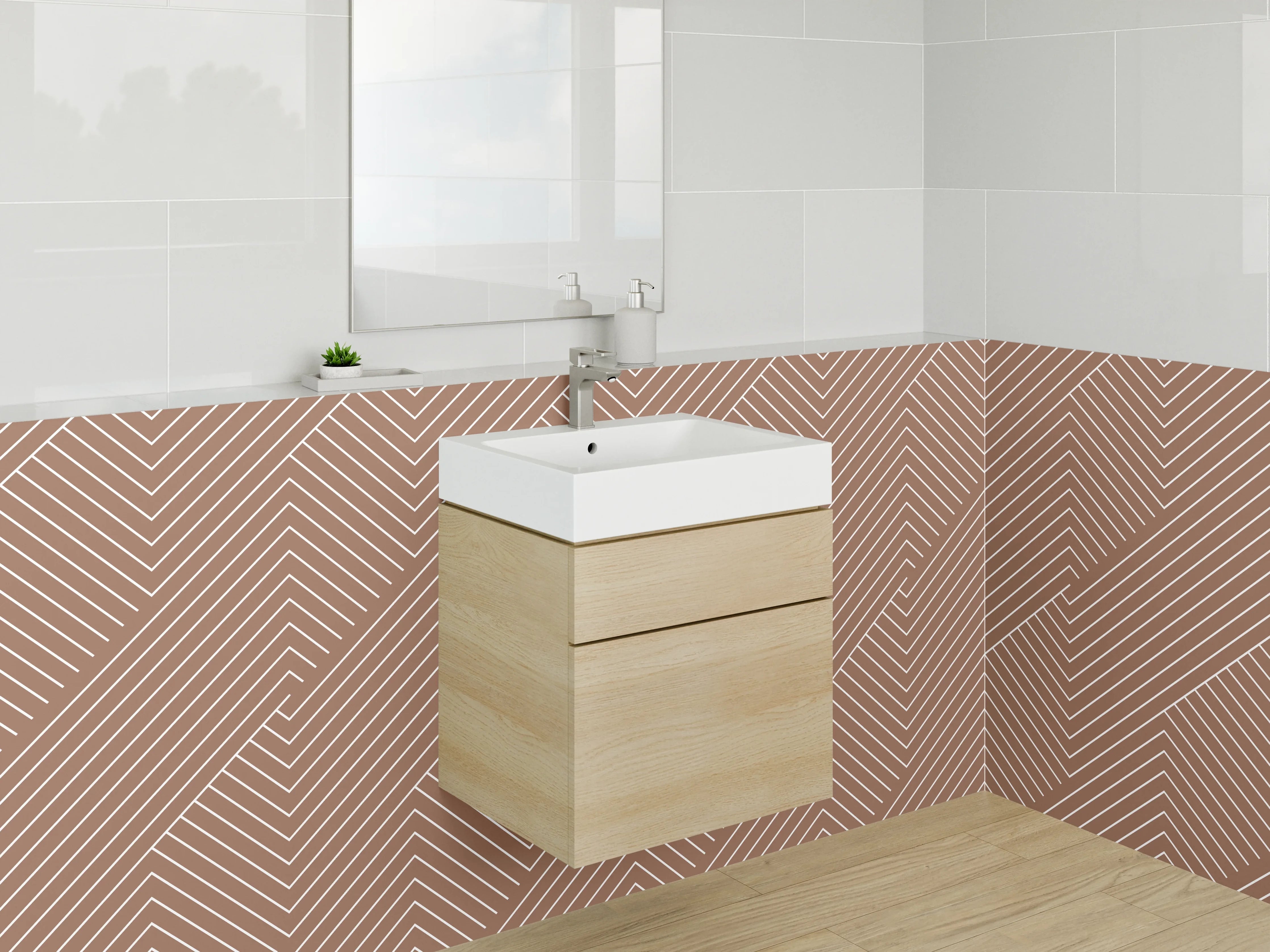 Waschbecken-Rückwand - Modernes geometrisches Linienmuster Braun