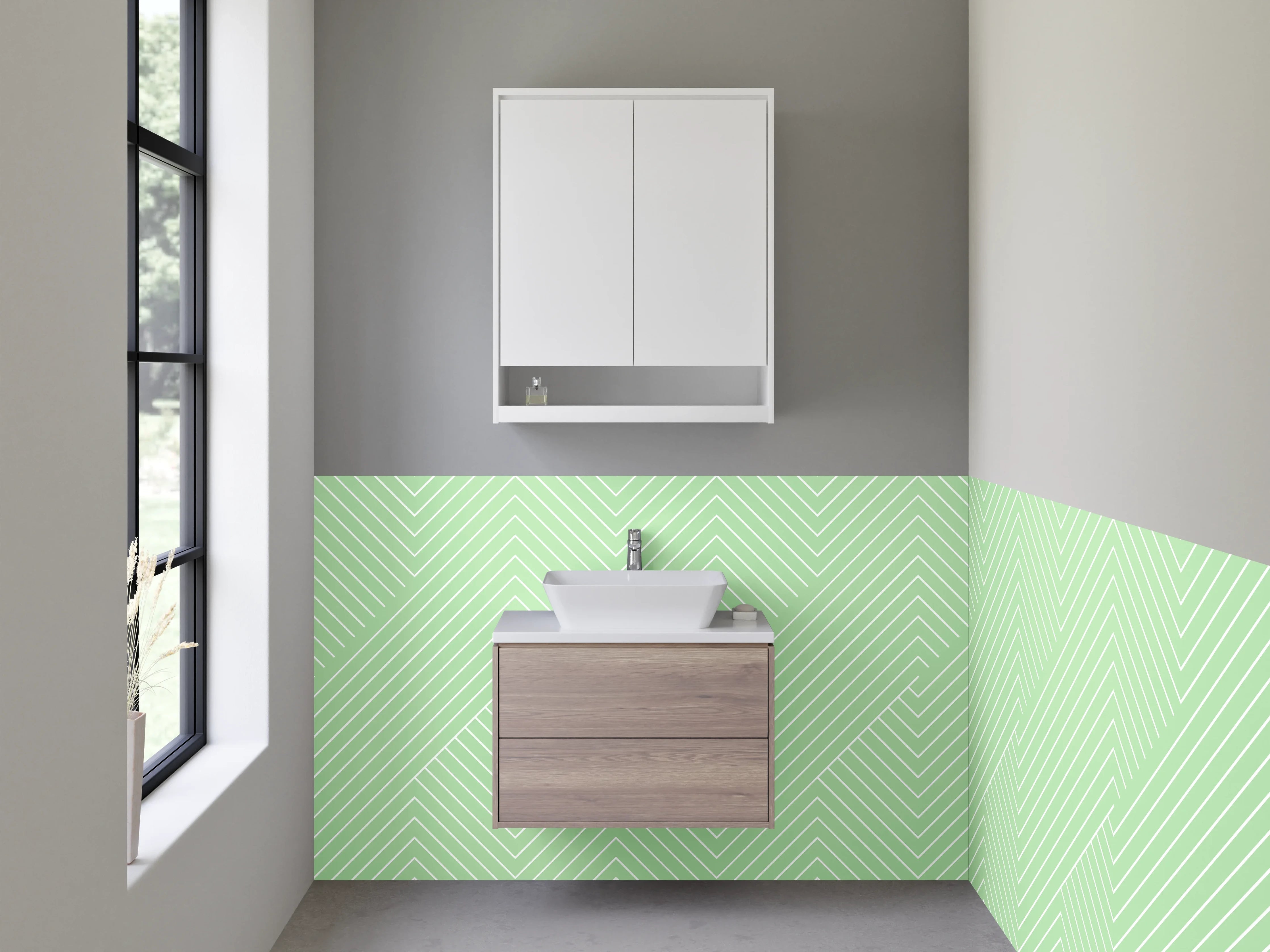 Waschbecken-Rückwand - Modernes geometrisches Linienmuster Mintgrün