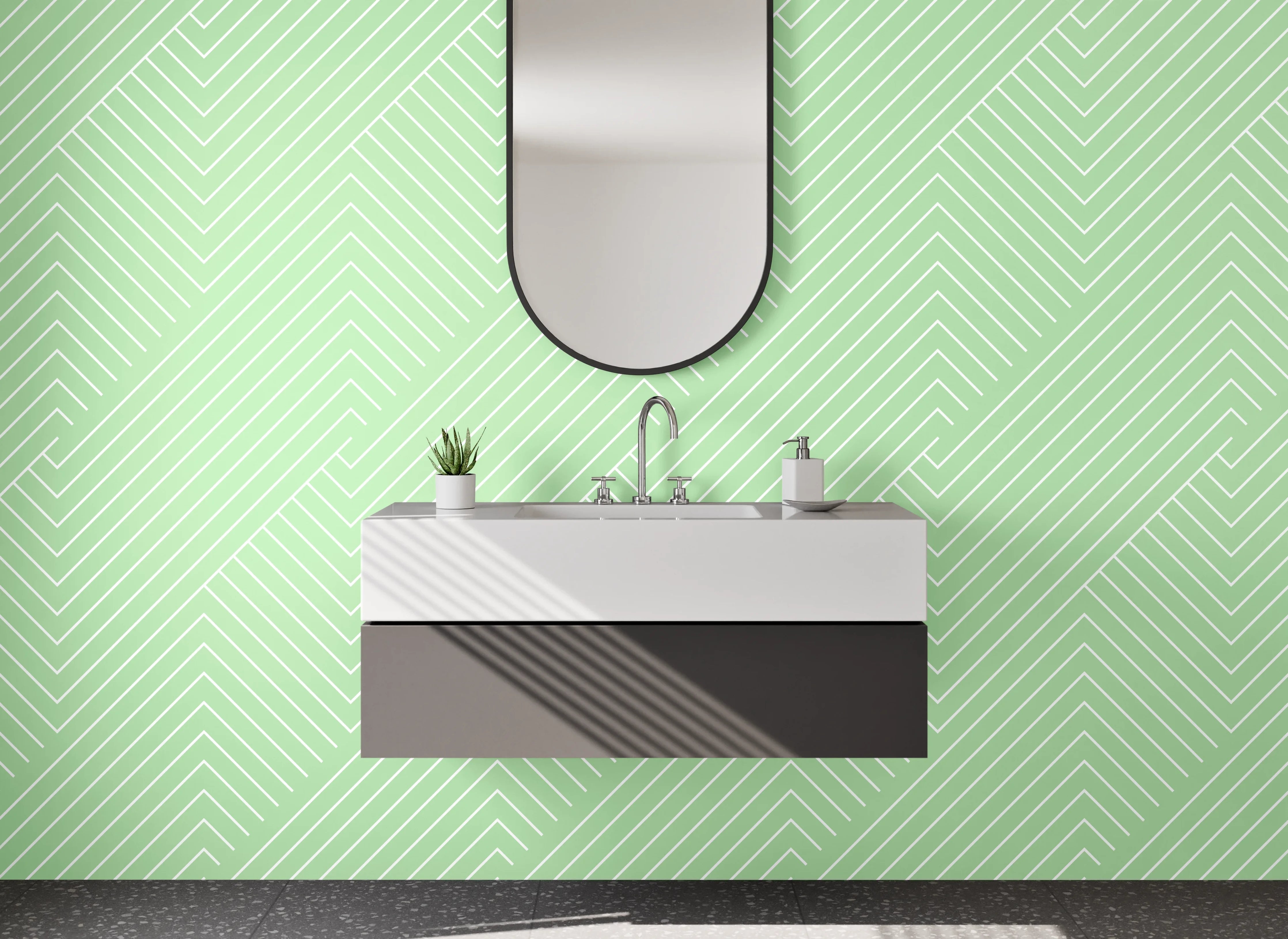 Waschbecken-Rückwand - Modernes geometrisches Linienmuster Mintgrün