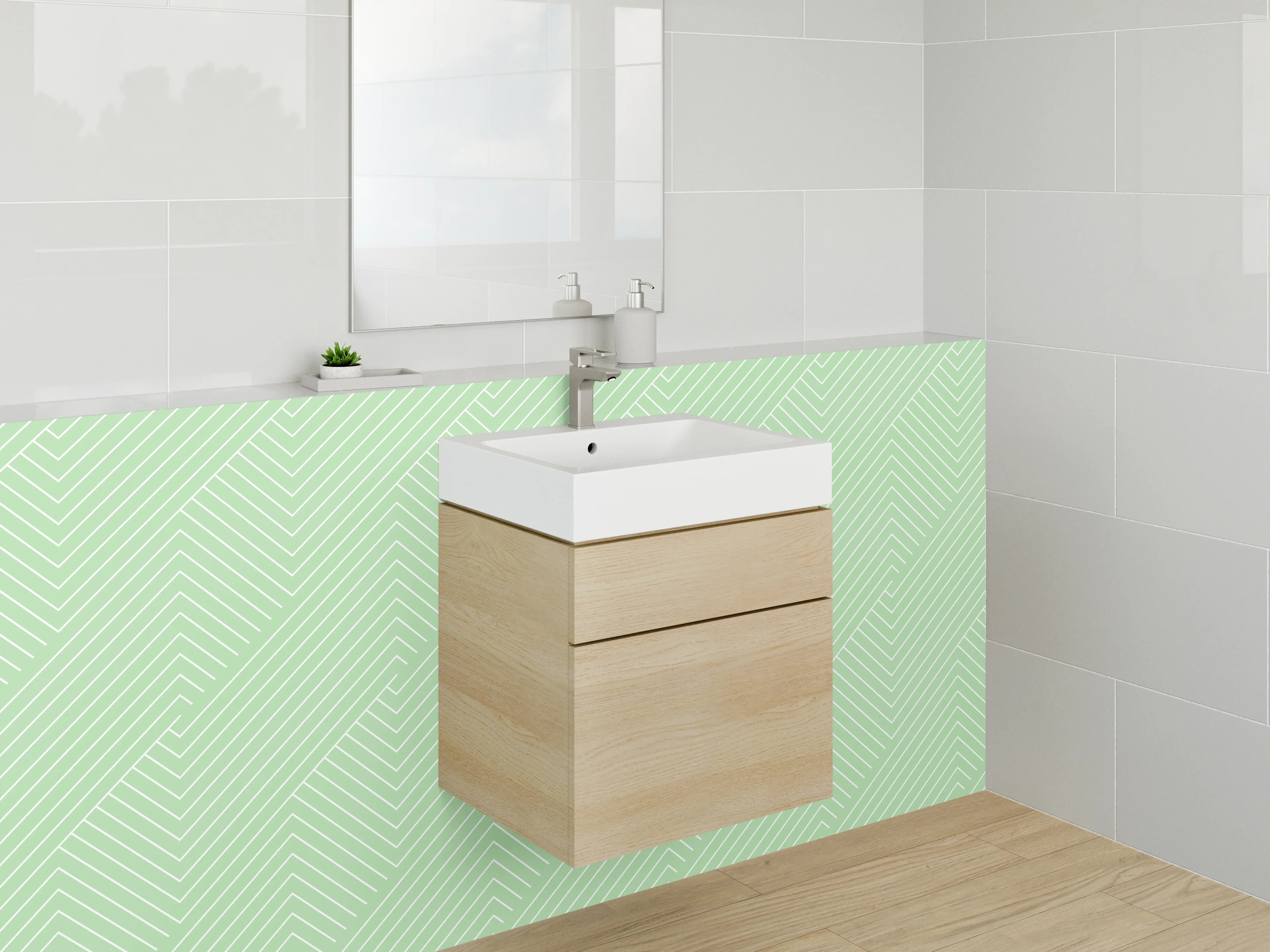 Waschbecken-Rückwand - Modernes geometrisches Linienmuster Mintgrün