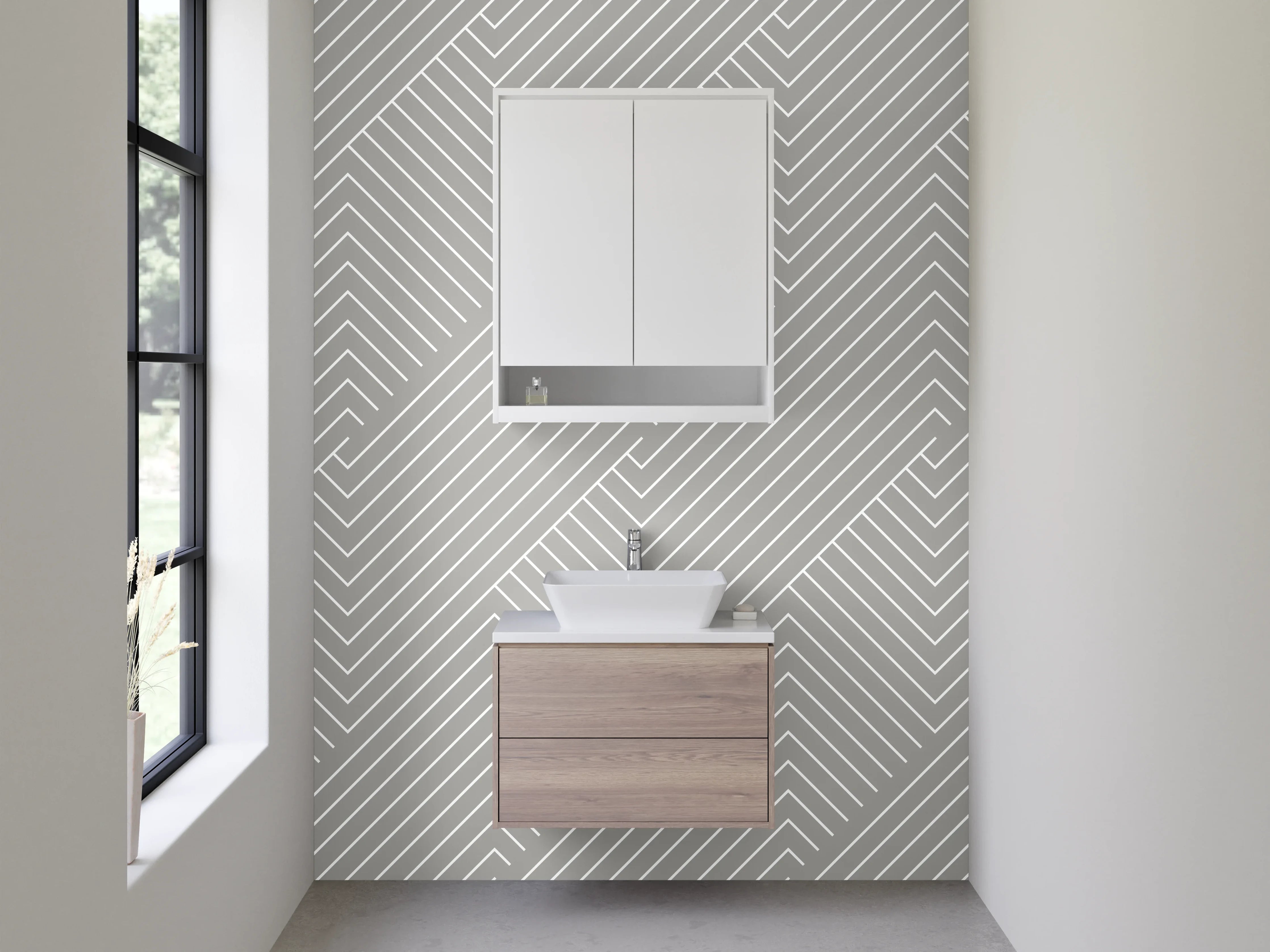 Waschbecken-Rückwand - Modernes geometrisches Linienmuster Weiß Grau