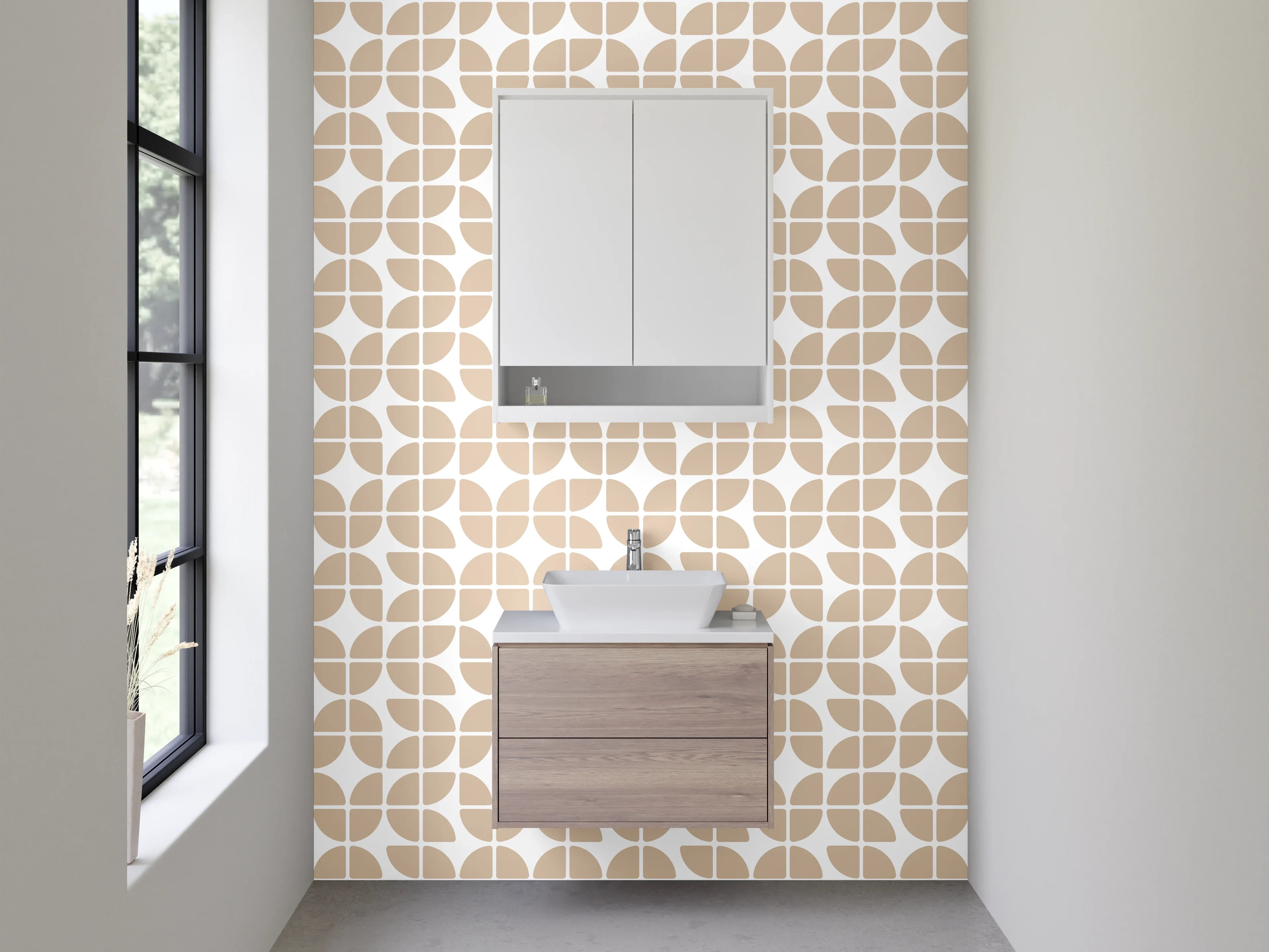 Waschbecken-Rückwand - Modernes geometrisches Muster Beige Weiß