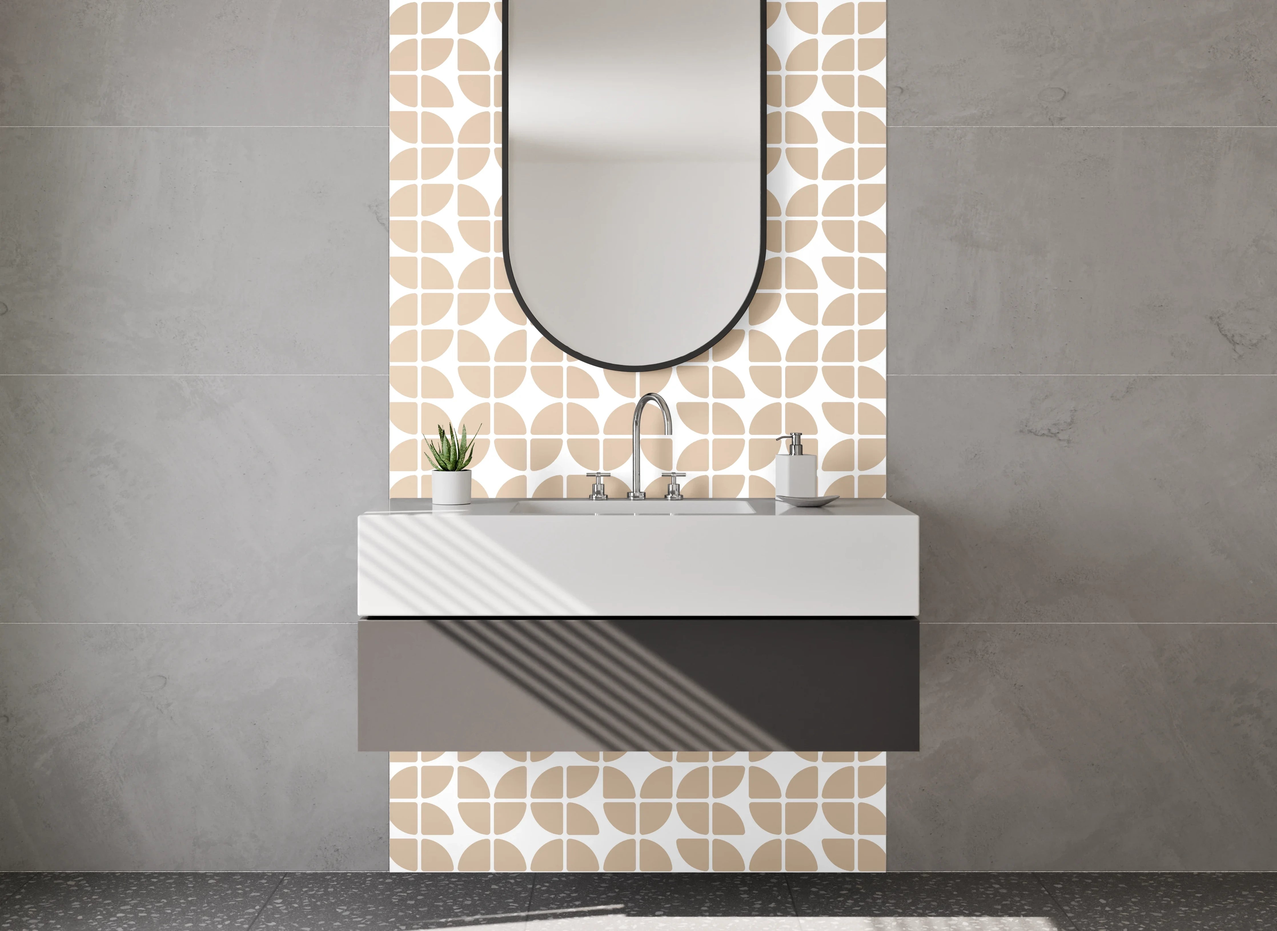 Waschbecken-Rückwand - Modernes geometrisches Muster Beige Weiß