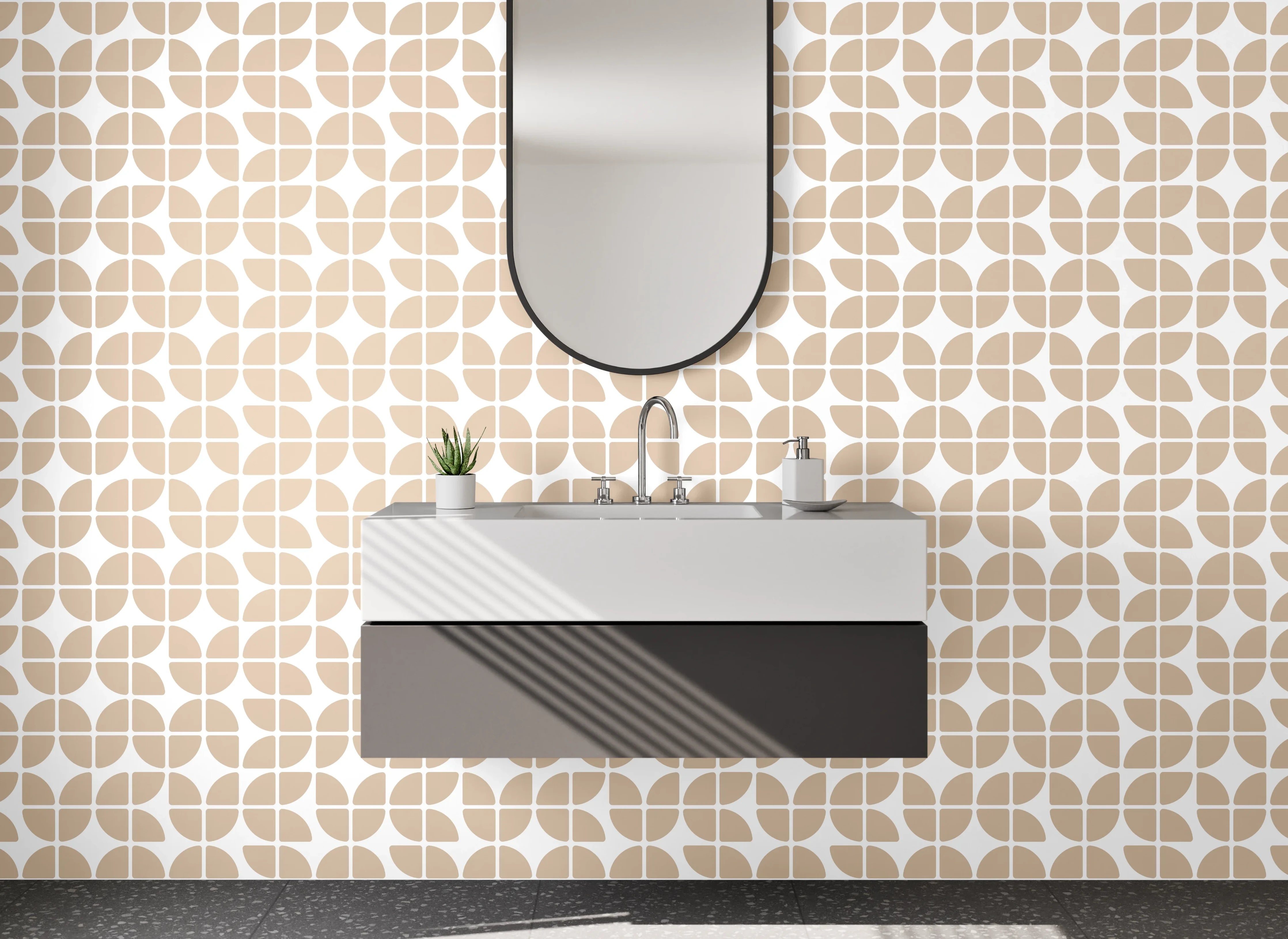 Waschbecken-Rückwand - Modernes geometrisches Muster Beige Weiß
