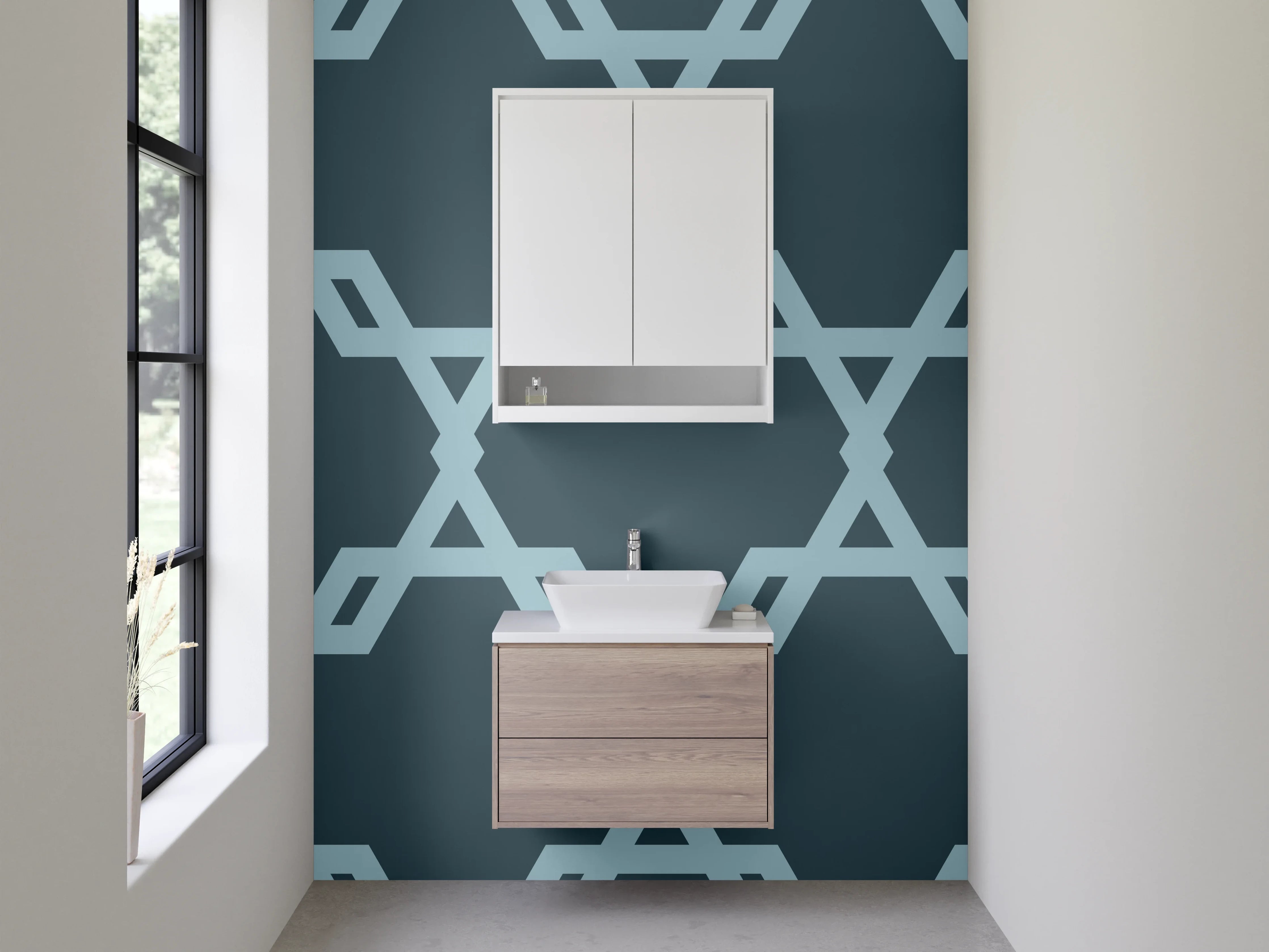Waschbecken-Rückwand - Modernes geometrisches Muster Blau