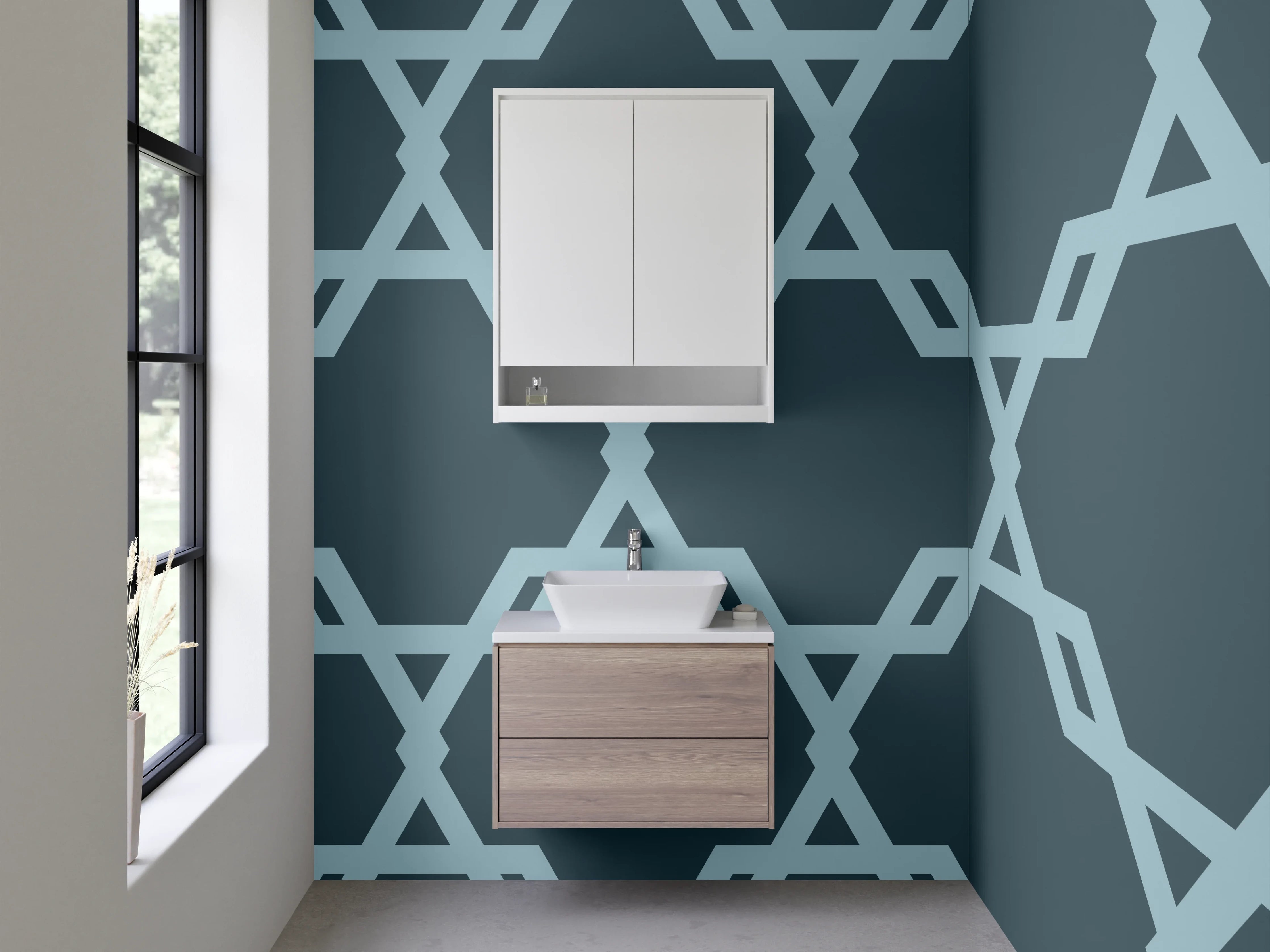 Waschbecken-Rückwand - Modernes geometrisches Muster Blau