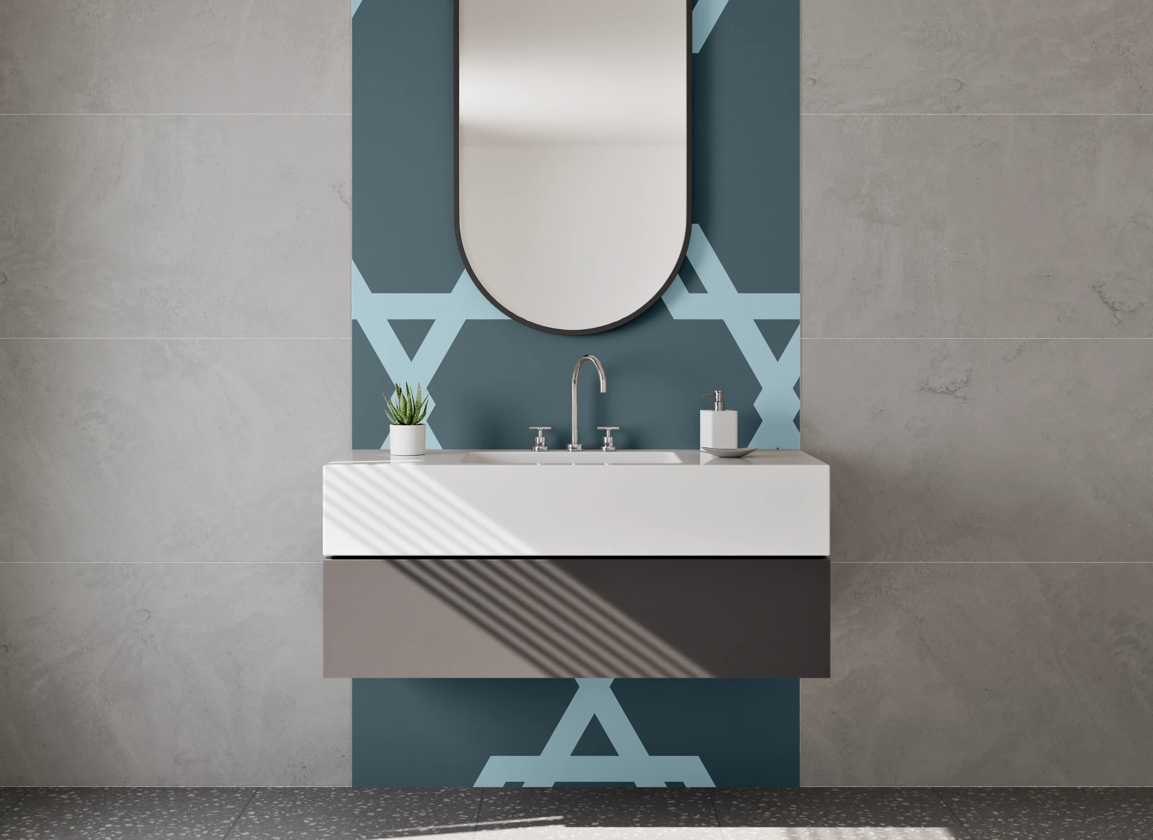 Waschbecken-Rückwand - Modernes geometrisches Muster Blau