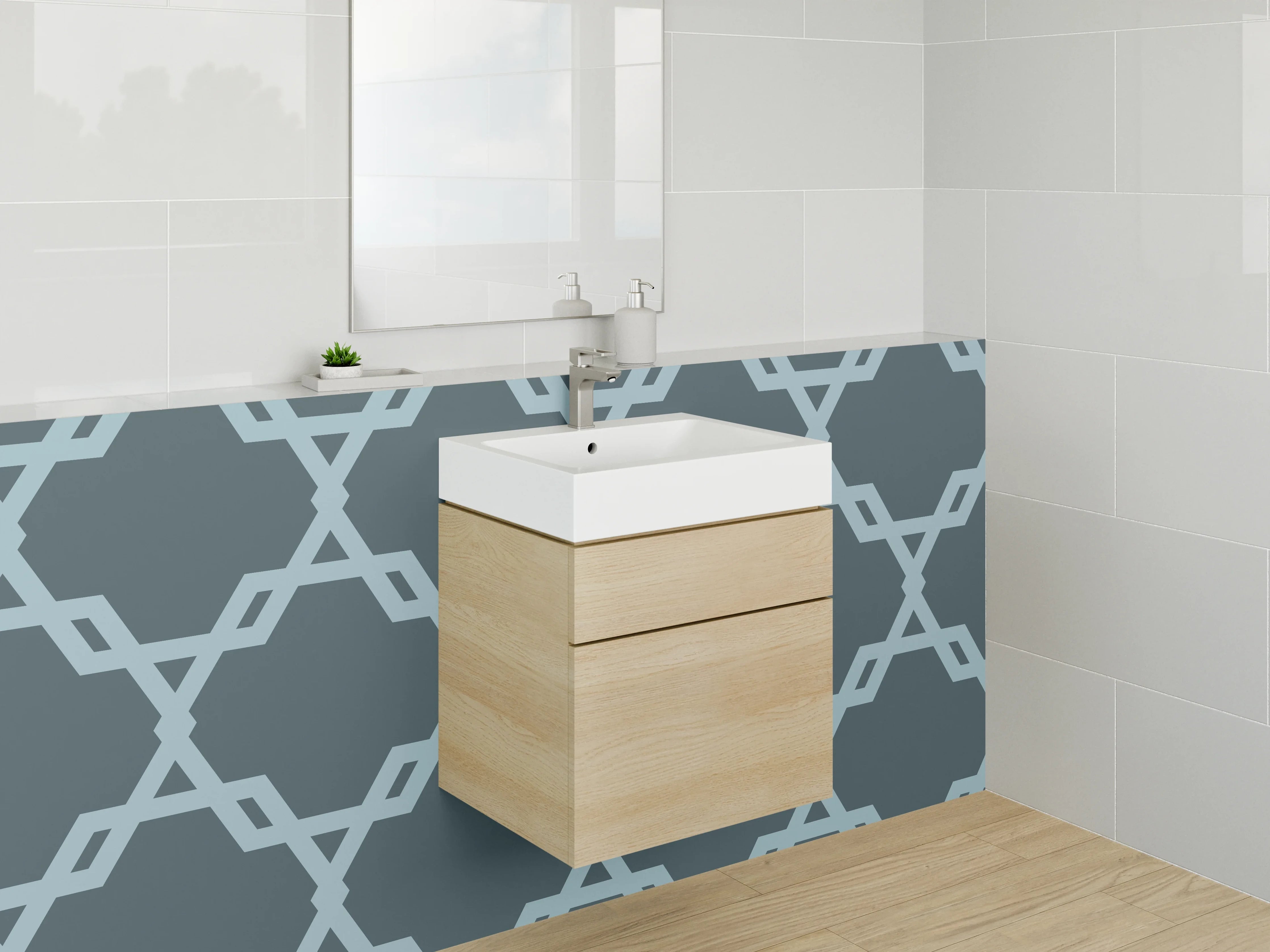 Waschbecken-Rückwand - Modernes geometrisches Muster Blau