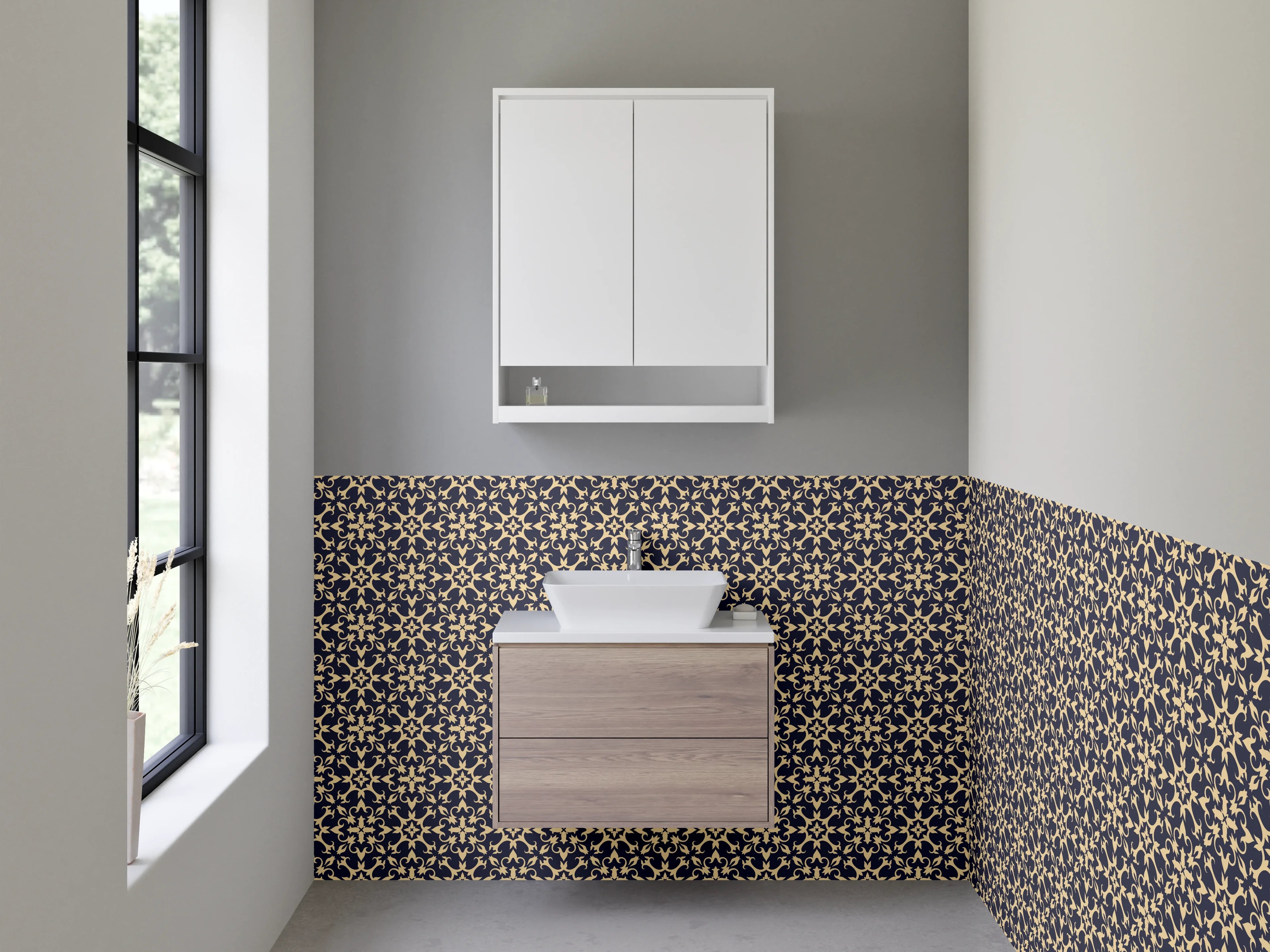 Waschbecken-Rückwand - Modernes geometrisches Muster Dunkelblau Gold